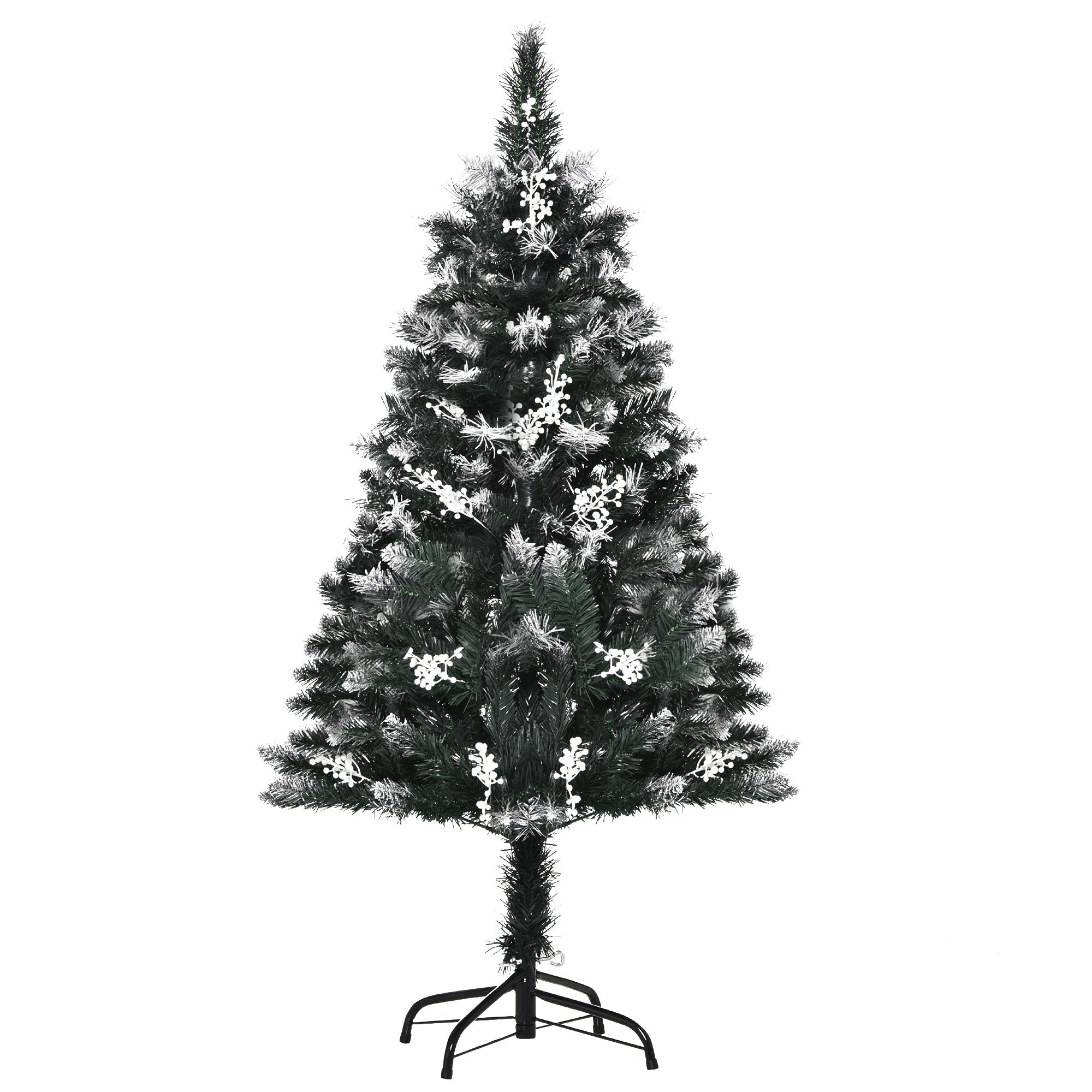 HOMCOM 4FT Artificial Snow-Dipped Christmas Tree Xmas | Home Home Indoor Decoration | Removable Stand w/ White Berries Star Topper Branch Green - North Peak Garden Furniture