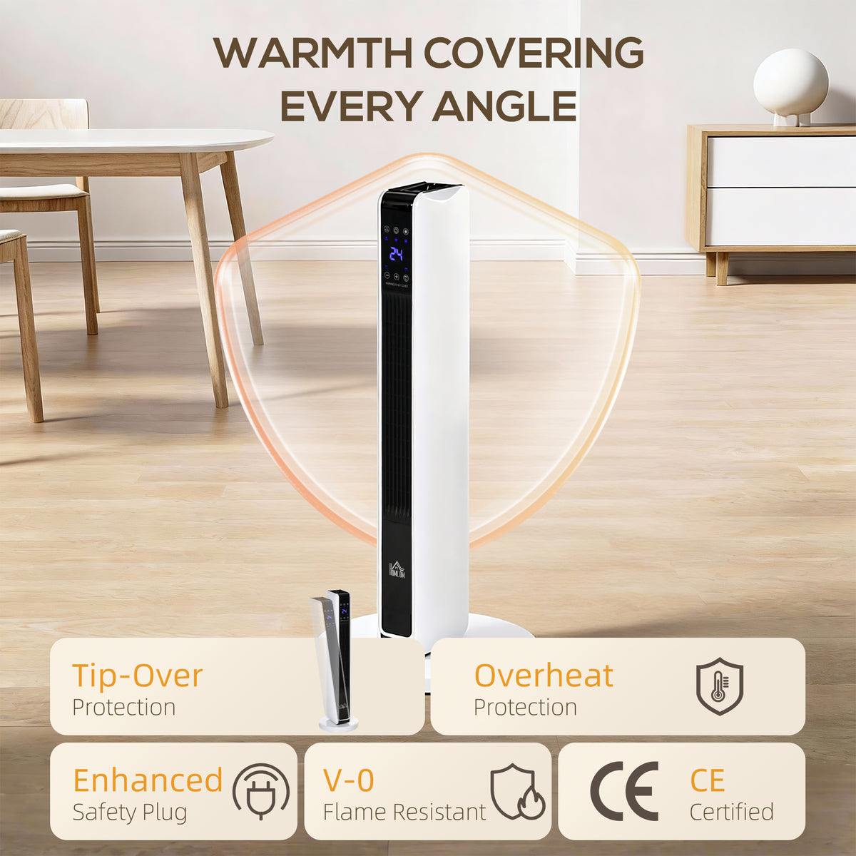 HOMCOM 1100W/2200W Space Heater with 65° Oscillation, Electric Heater with 2 Heat and Fan, 8-Hour Timer, Overheat & Tip Over Protection for Bedroom, 29 inch
