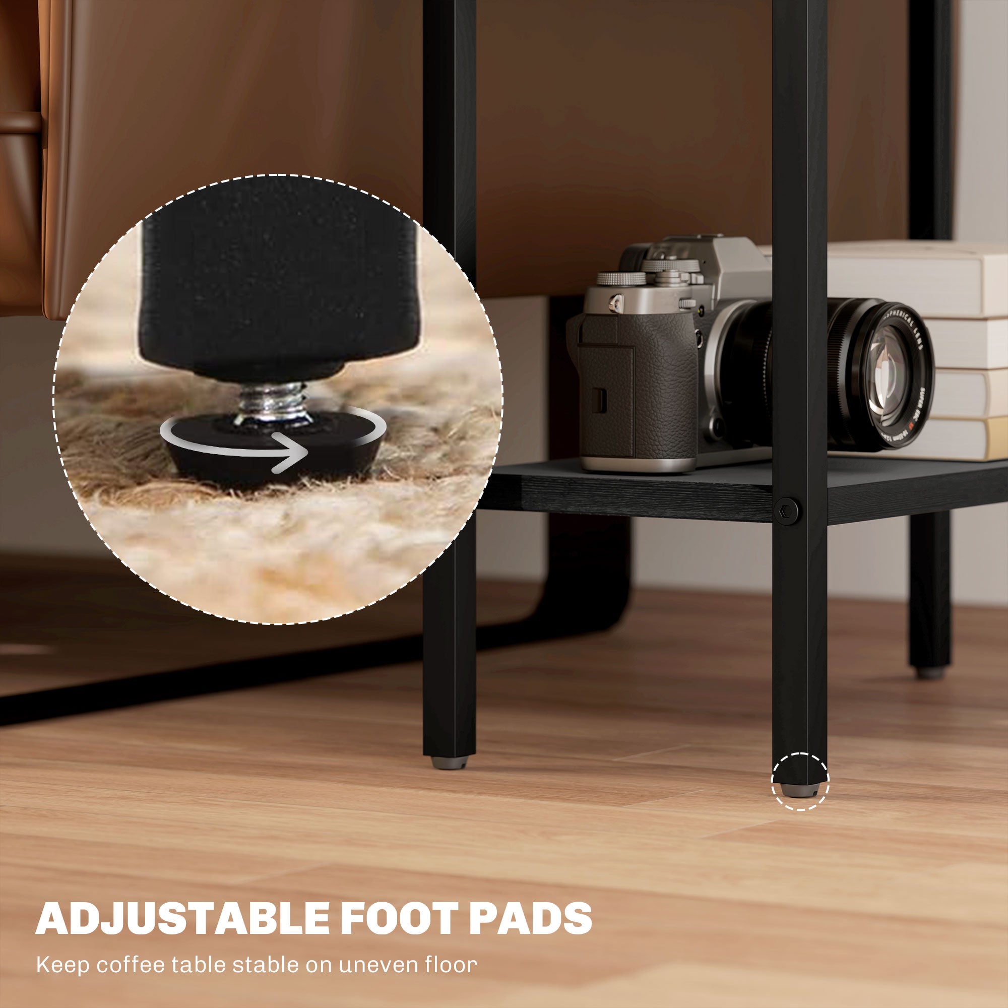 HOMCOM Three Shelf Industrial Side Table, Black - North Peak Garden Furniture