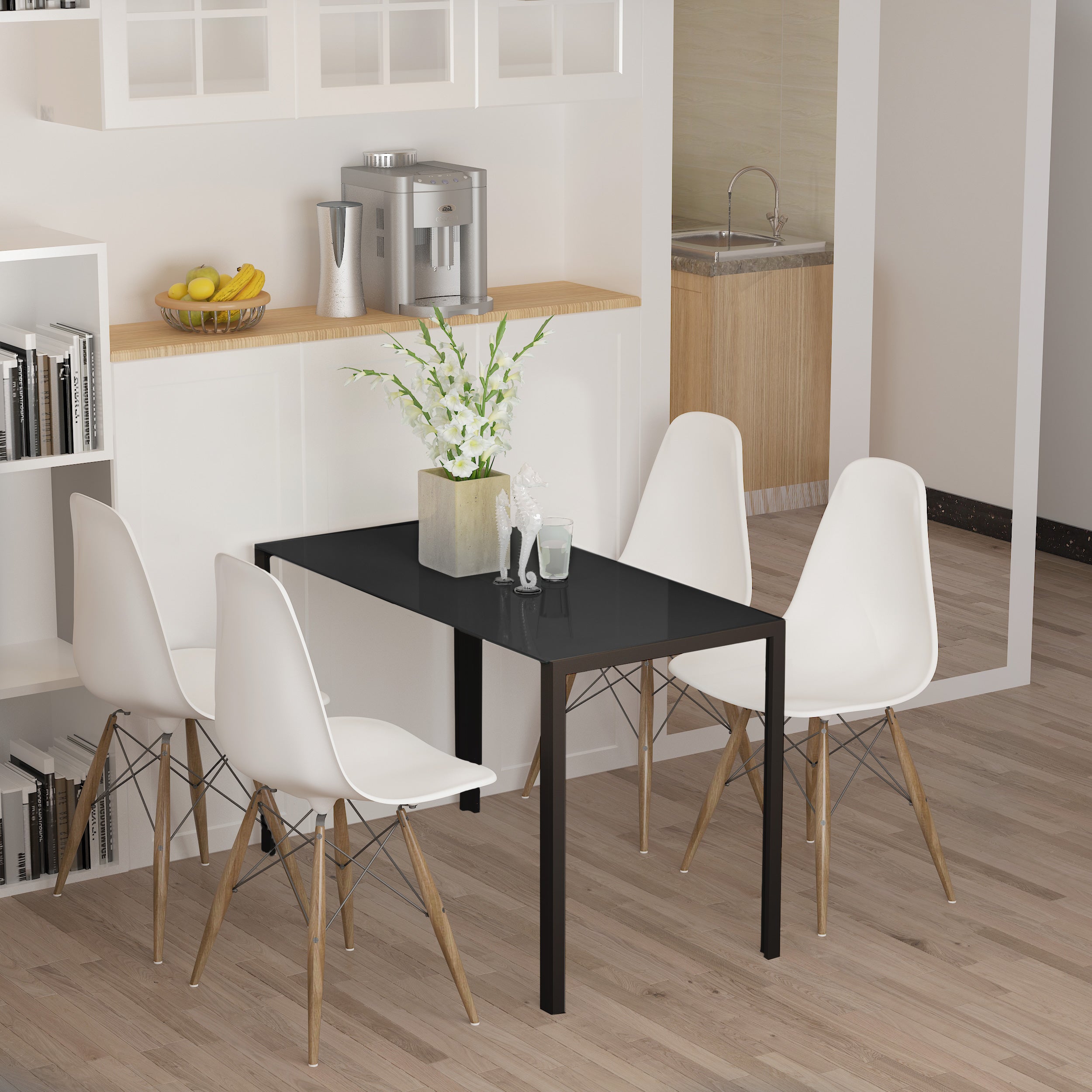 HOMCOM Modern Rectangular Dining Table for 4 People Glass Kitchen Table with Tempered Glass Top and Metal Legs for Dining Room, Living Room (Chairs Not Included) - North Peak Garden Furniture