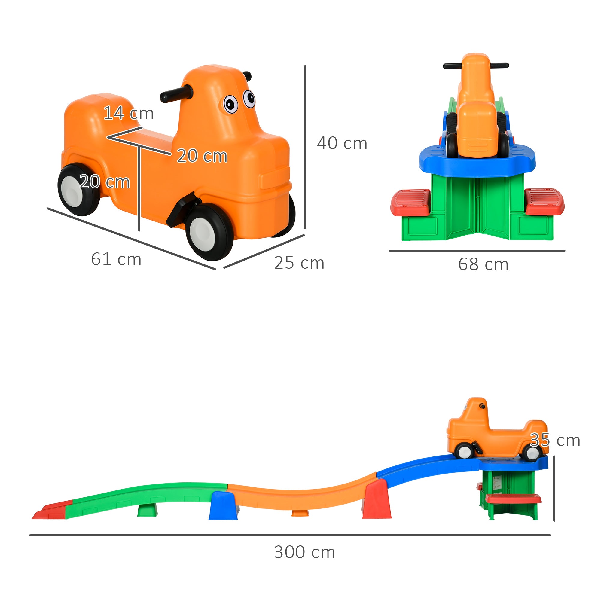 AIYAPLAY 3m Up and Down Roller Coaster for Kids, 4 Pcs Toddler Roller Coaster Ride-on w/ Non-slip Steps, Sliding Car w/ Handles, Gift for Aged 2-5