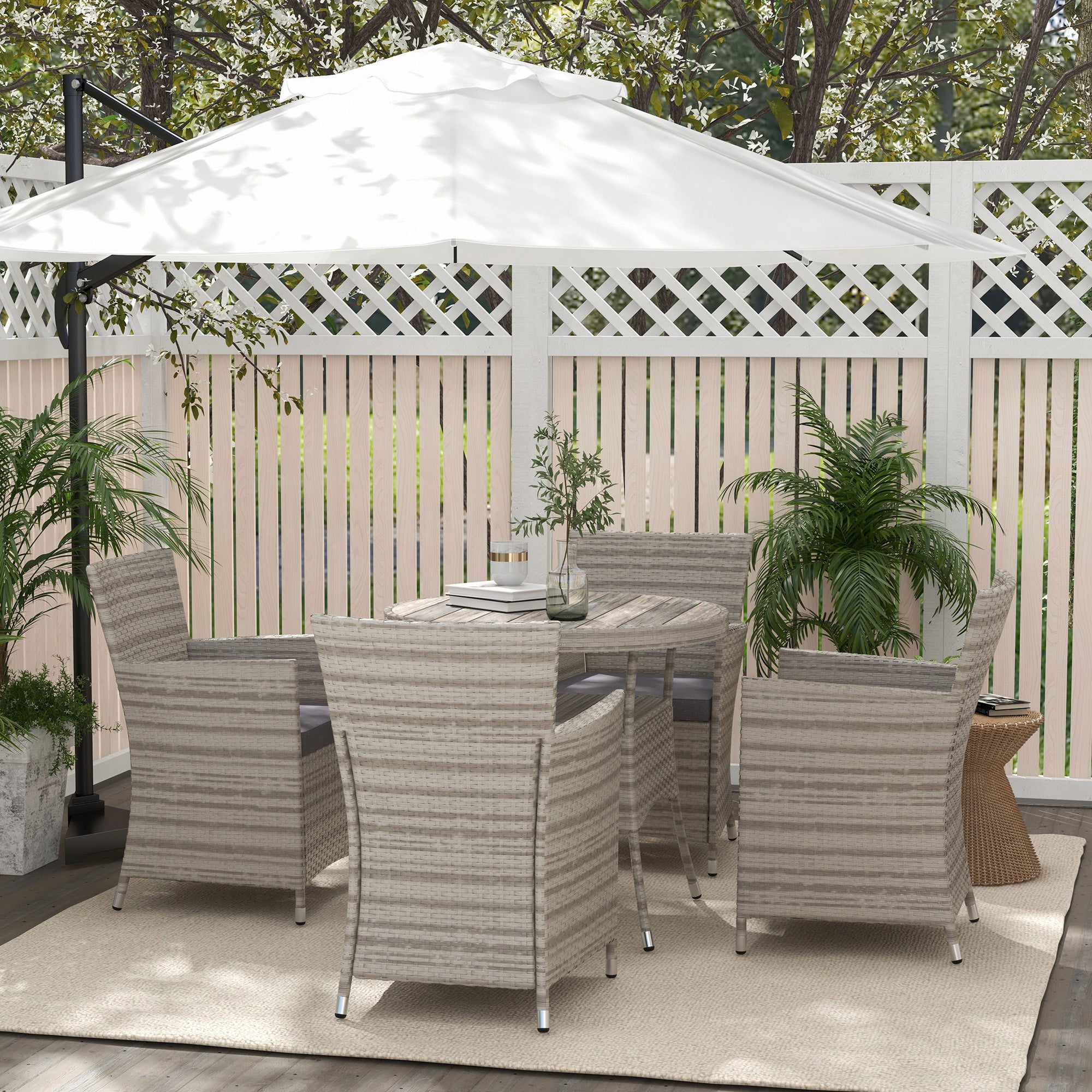 Outsunny Five-Piece Rattan Garden Set, with Two-Tier Table - Grey