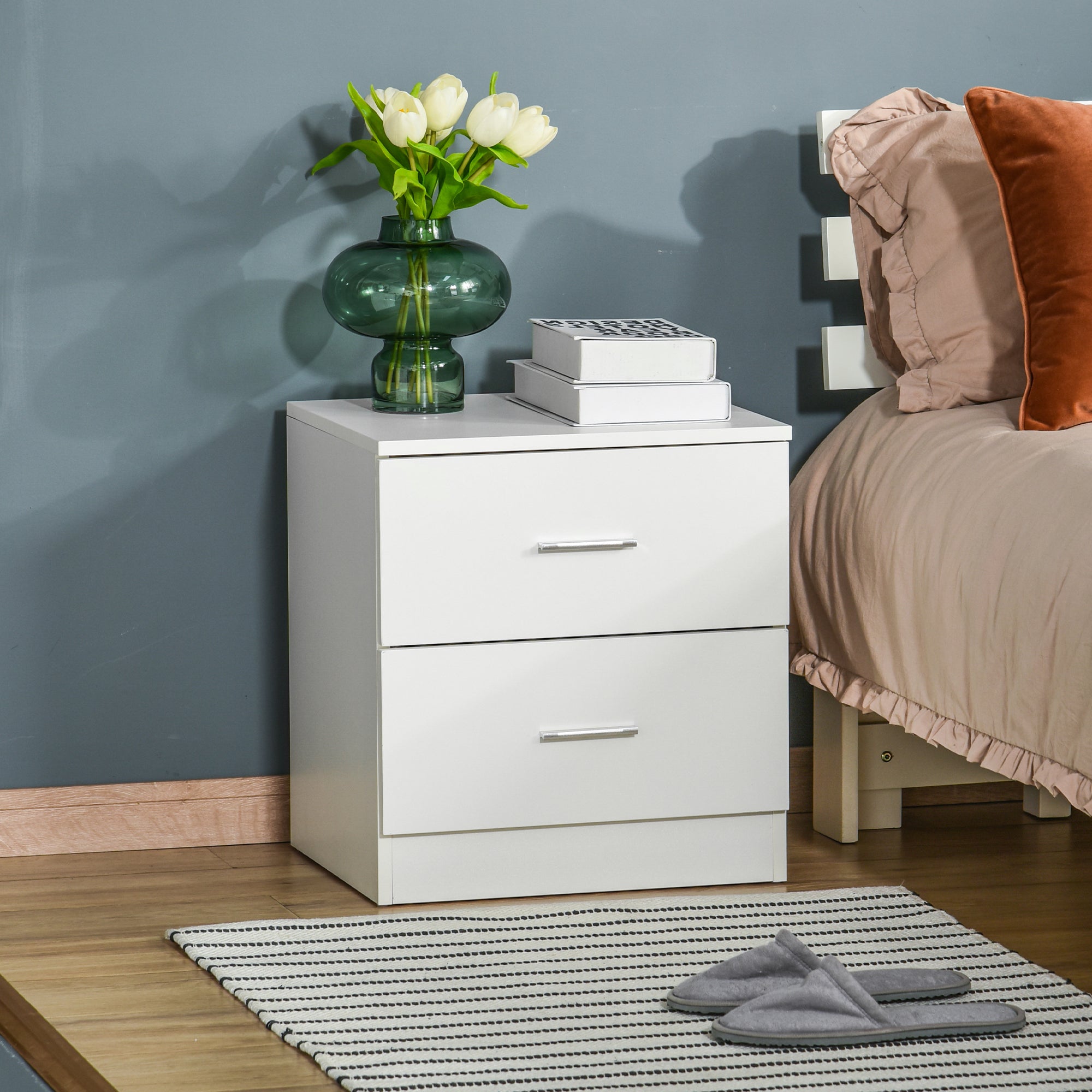 HOMCOM Bedside Table with 2 Drawers, Modern Nightstand, Cabinet Drawers Side Storage Unit for Bedroom, Living Room - North Peak Garden Furniture
