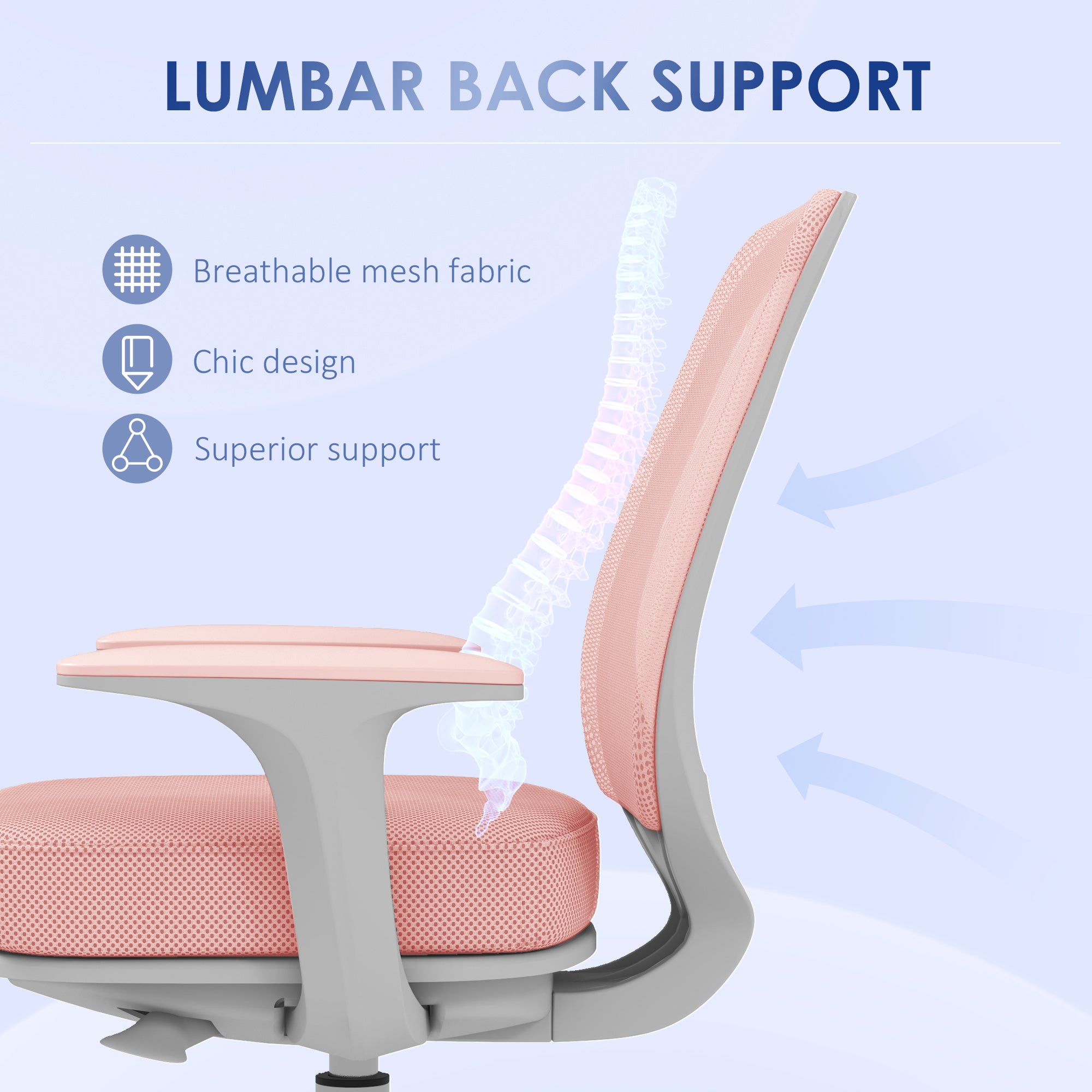 Vinsetto 44-56cm Mesh Back Office Chair - Pink