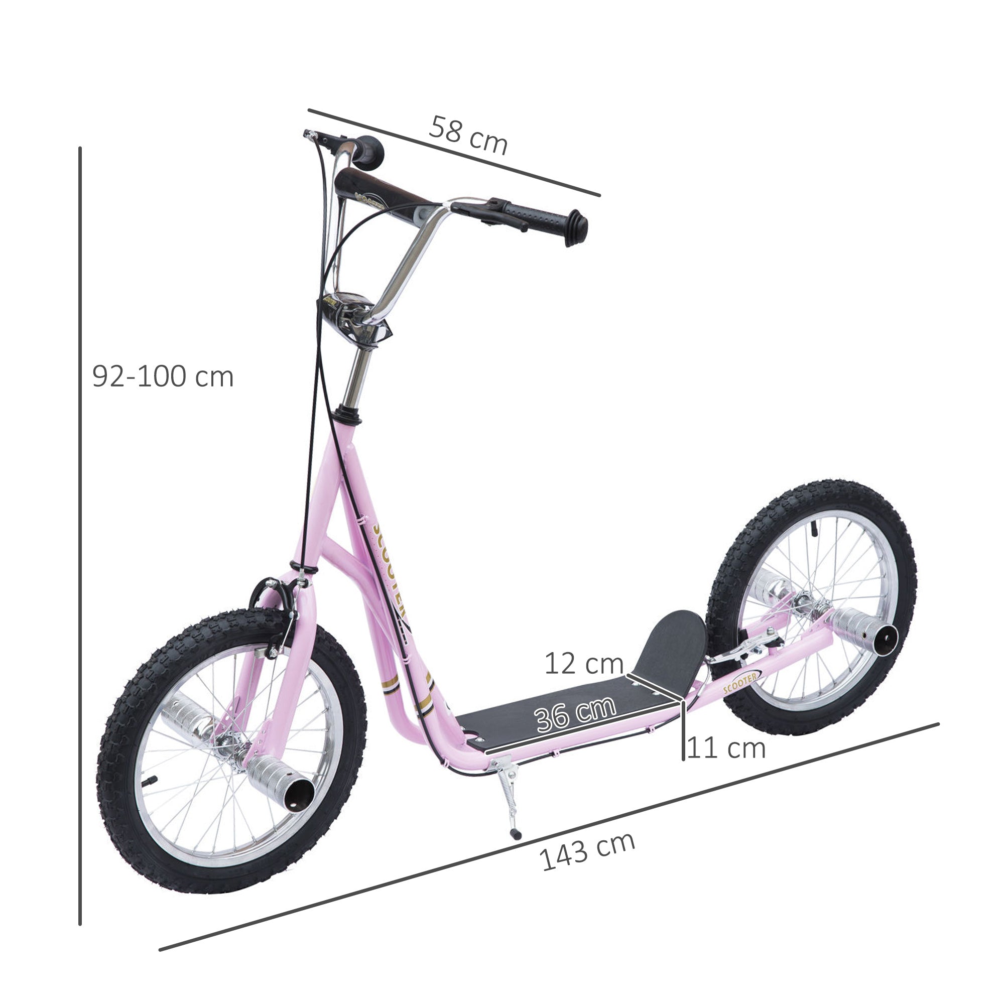 HOMCOM Kids Scooter Children Stunt Scooter for 5+ Years, Big Wheels Scooter with Adjustable Height Handlebar, Front Rear Dual Brakes, Pink