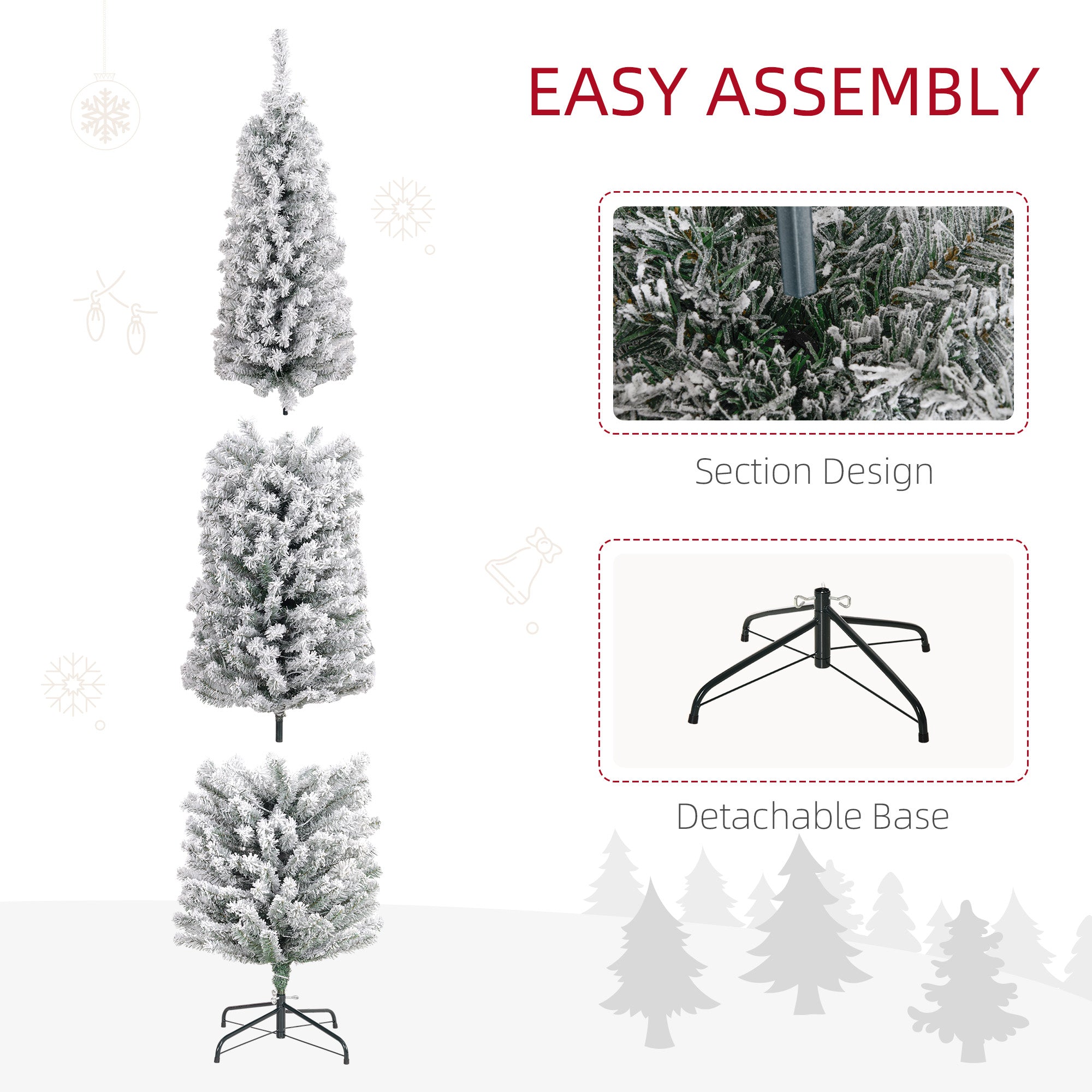 HOMCOM 7' Artificial Prelit Christmas Trees Holiday Décor with Colourful LED Lights, Flocked Tips, Berry, Pine Cone