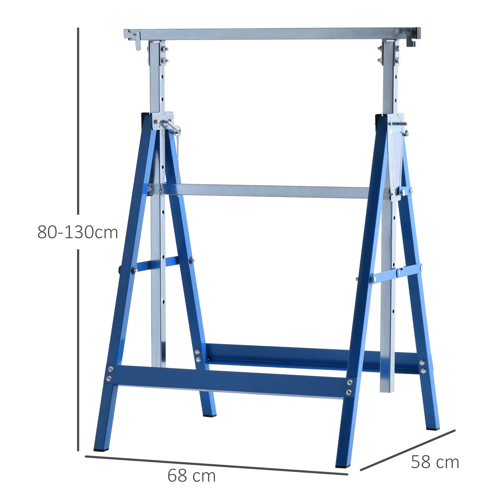 HOMCOM Set of 2 Adjustable Telescopic Builders Trestle DIY Steel Work Bench Carpenter Folding Saw Horse Tools Blue - North Peak Garden Furniture