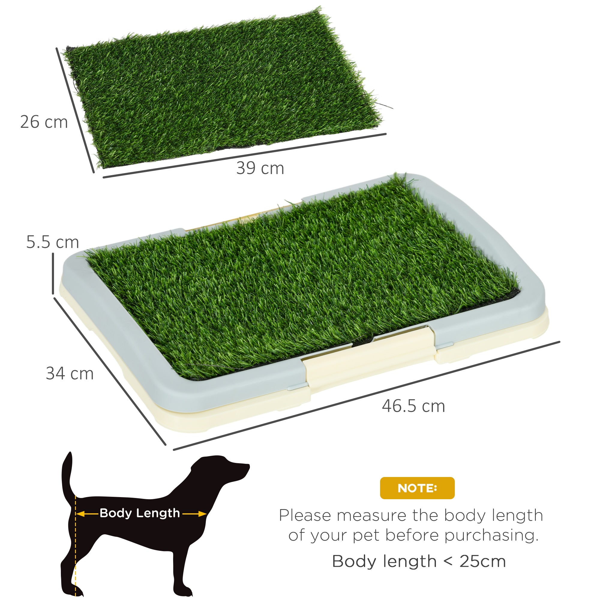 PawHut Puppy Training Pad, Indoor Portable Puppy Pad, with Artificial Grass, Grid, Panel, Tray, 46.5 x 34cm