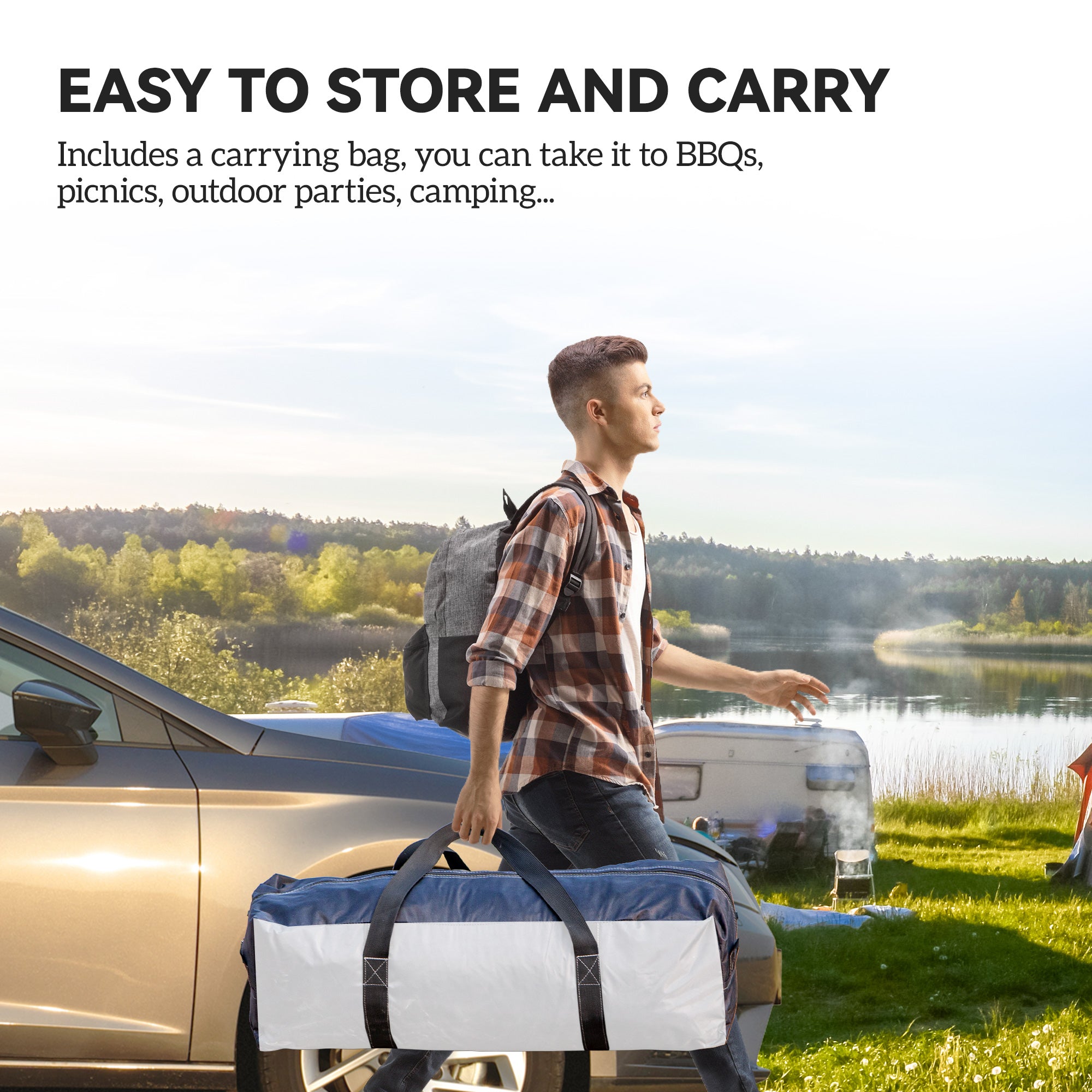 Outsunny Gazebo Party Tent, 3.5x3.5m-Cream/Blue