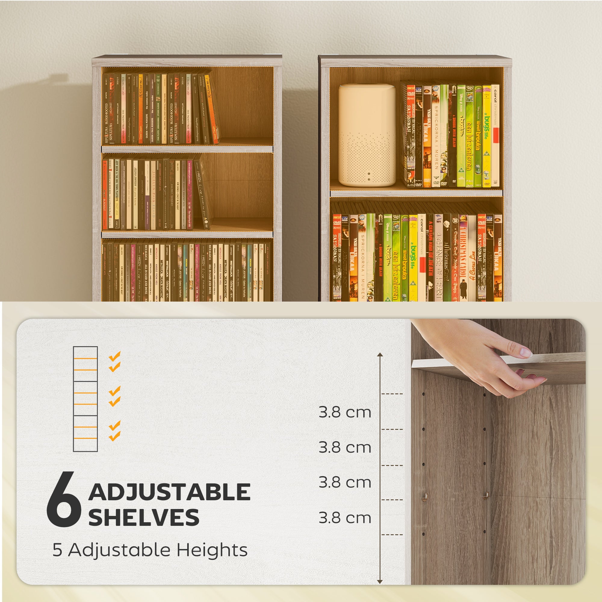 HOMCOM 260 Narrow CD Storage Unit - Natural Wood Finish