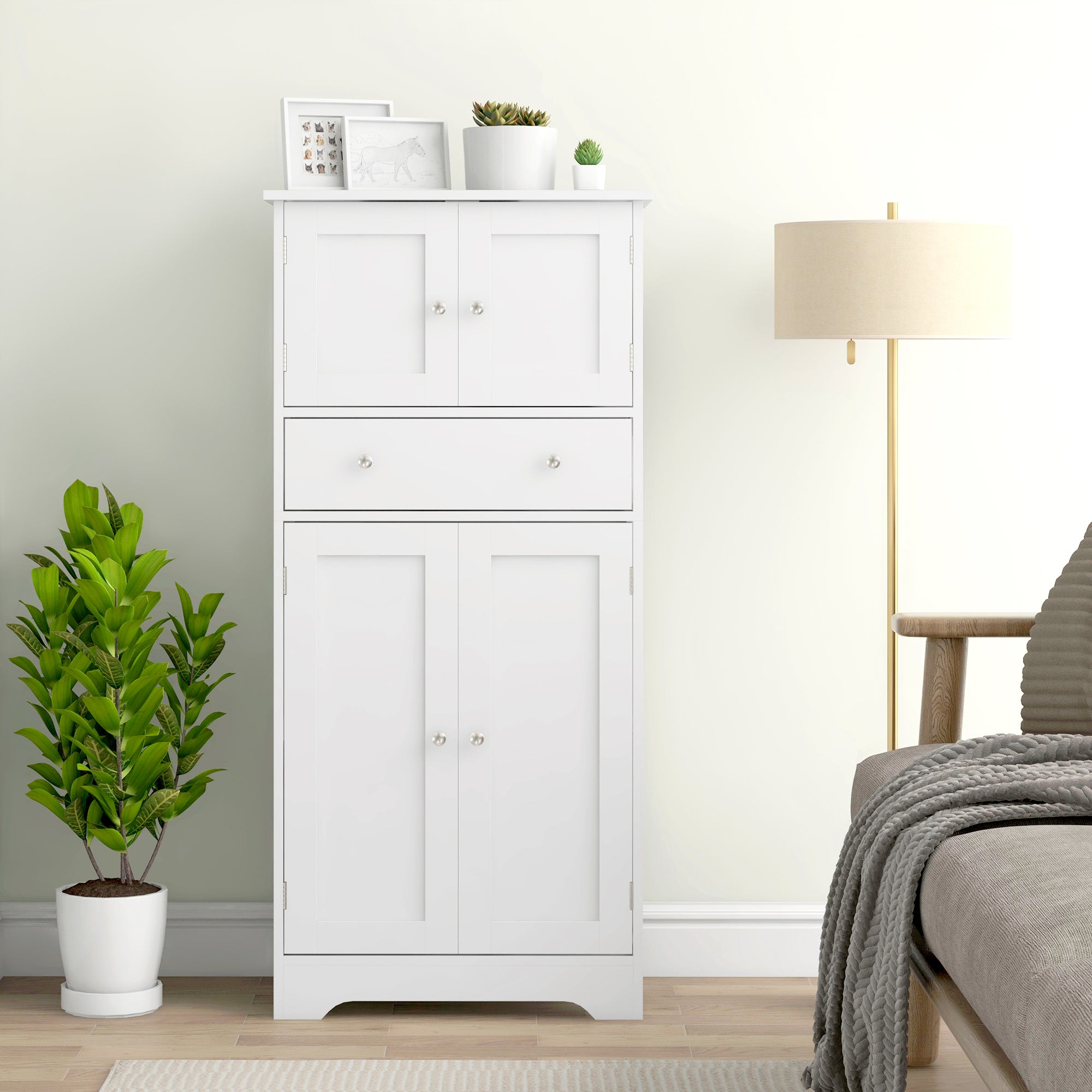 HOMCOM Multi-Storage Freestanding Kitchen Cabinet - White - North Peak Garden Furniture