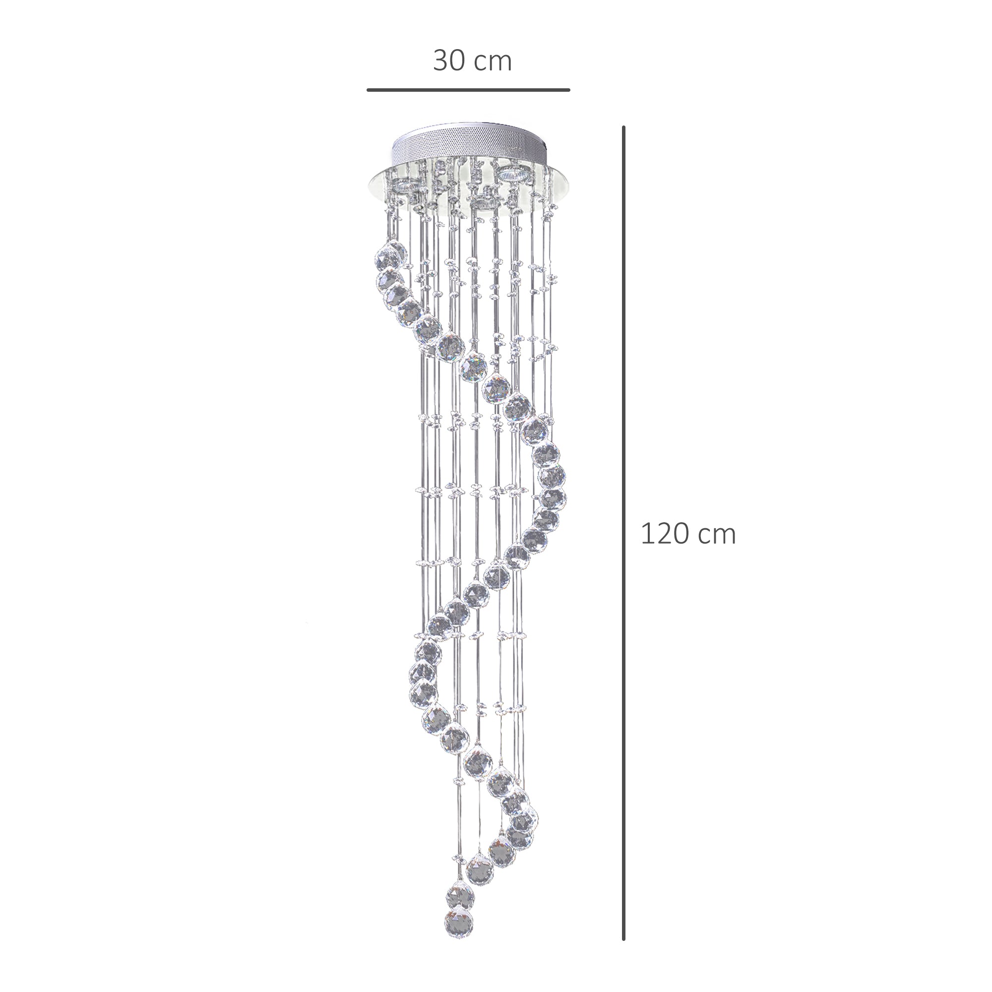 HOMCOM Modern Crystal Chandelier Ceiling Light Pendant Lamp Chrome Finish Glass Droplets New, Ф30 x 120cm - North Peak Garden Furniture