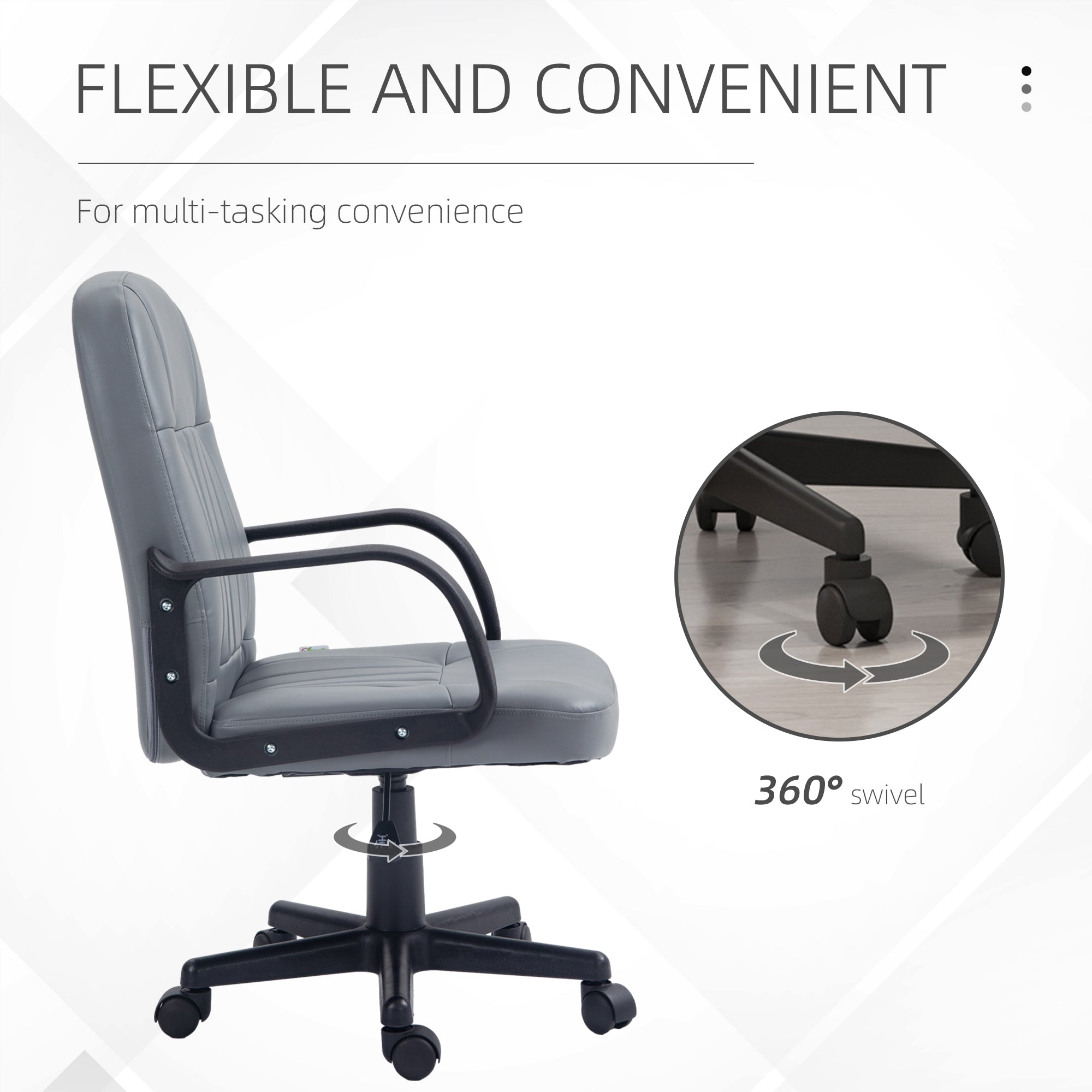 HOMCOM Swivel Executive Office Chair PU Leather Computer Desk Chair Office Furniture Gaming Seater - Grey - North Peak Garden Furniture
