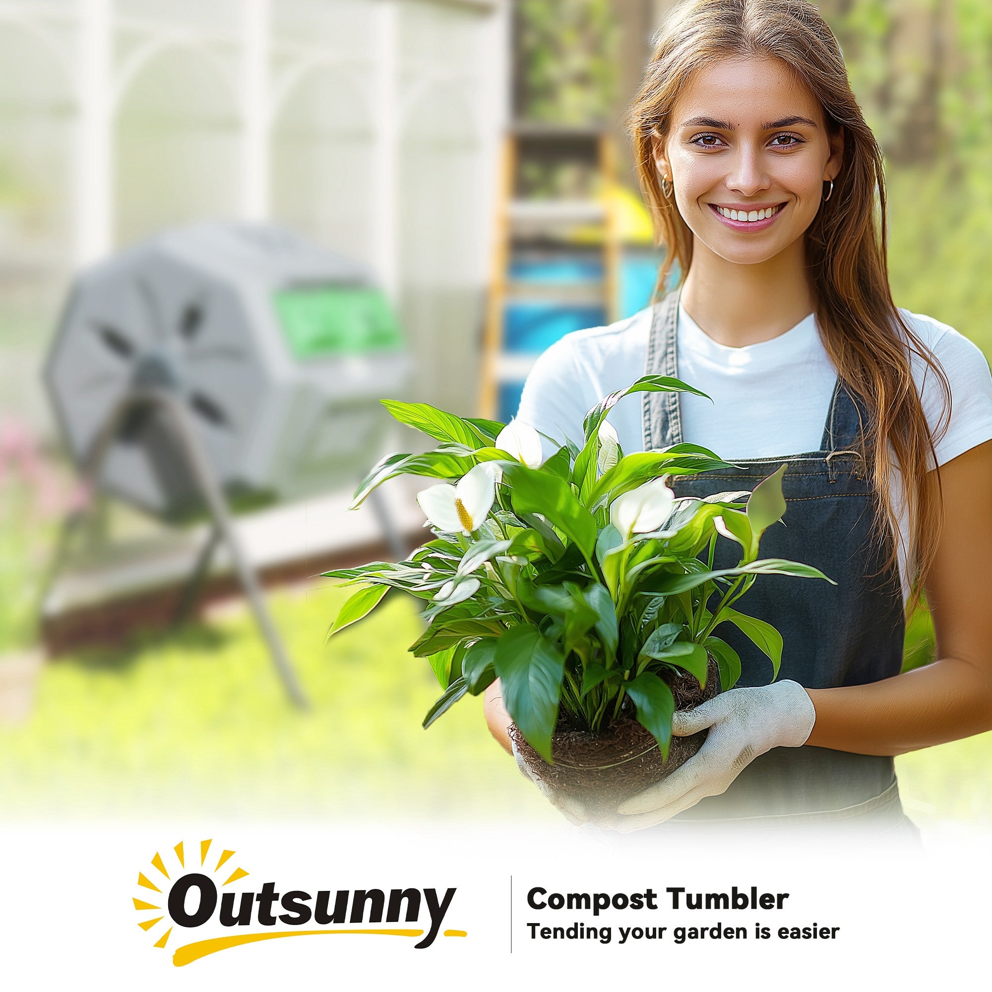 Outsunny 160L Tumbling Compost Bin Outdoor Dual Chamber 360° Rotating Composter, Garden Compost Bin w/ Sliding Doors & Solid Steel Frame, Grey