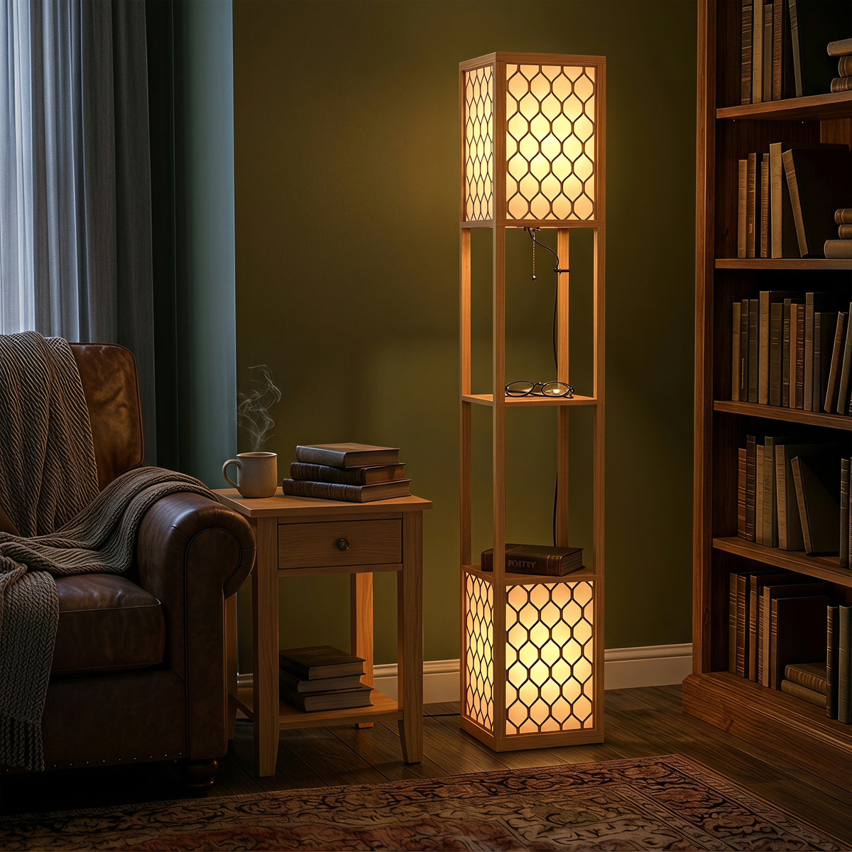 HOMCOM Duo Light Floor Shelves - Natural Wood Finish