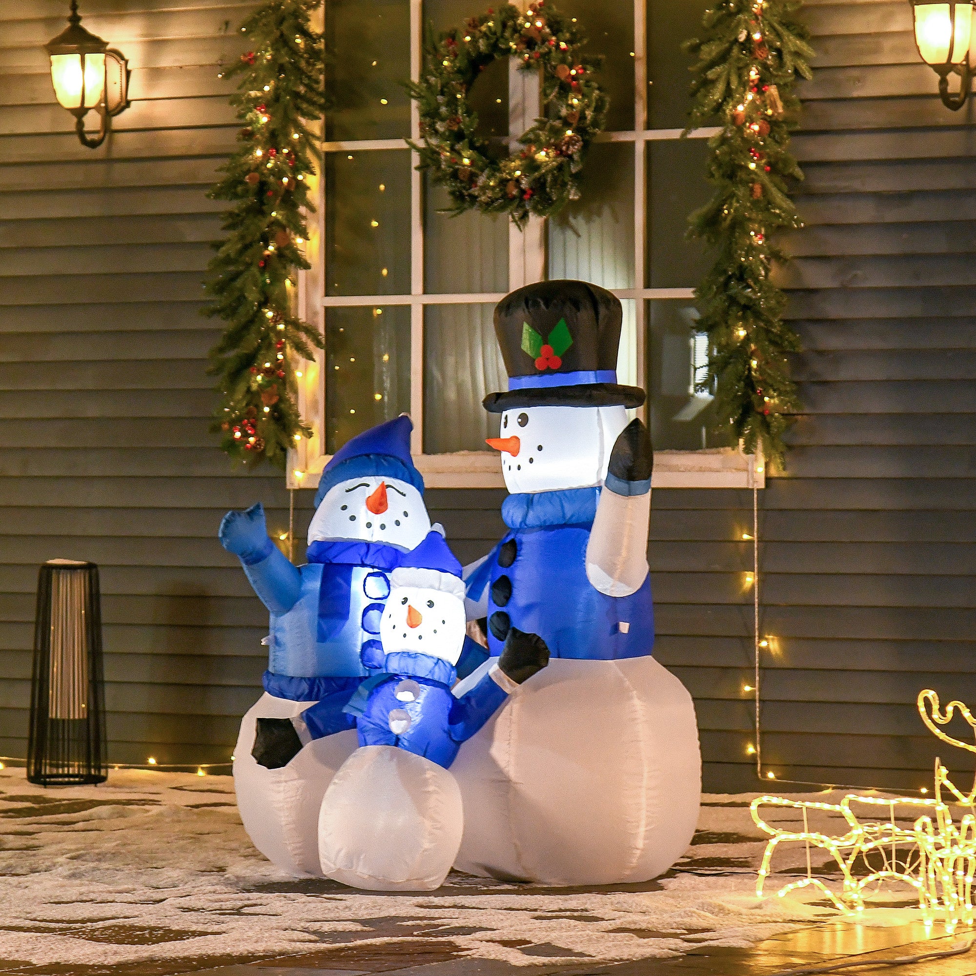 HOMCOM 4ft Inflatable Christmas Snowmen Family Xmas LED Outdoor Indoor Holiday Decorations Yard - North Peak Garden Furniture