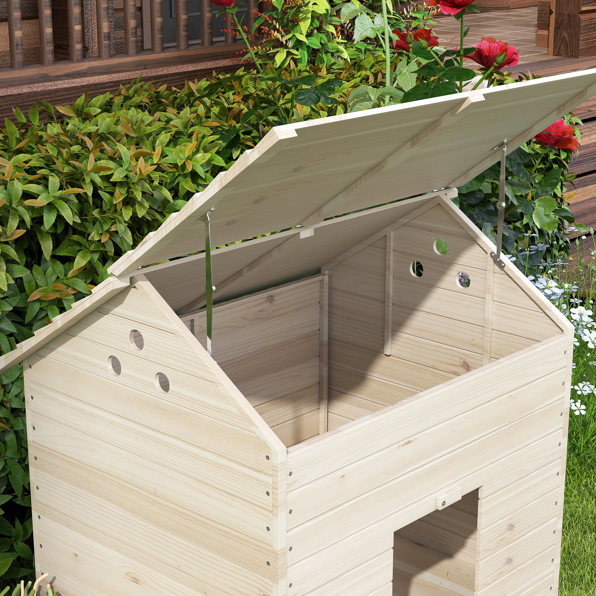 PawHut Wooden Duck House Poultry Coop for 2-4 Ducks with Openable Roof Raised Feet Air Holes Natural - North Peak Garden Furniture