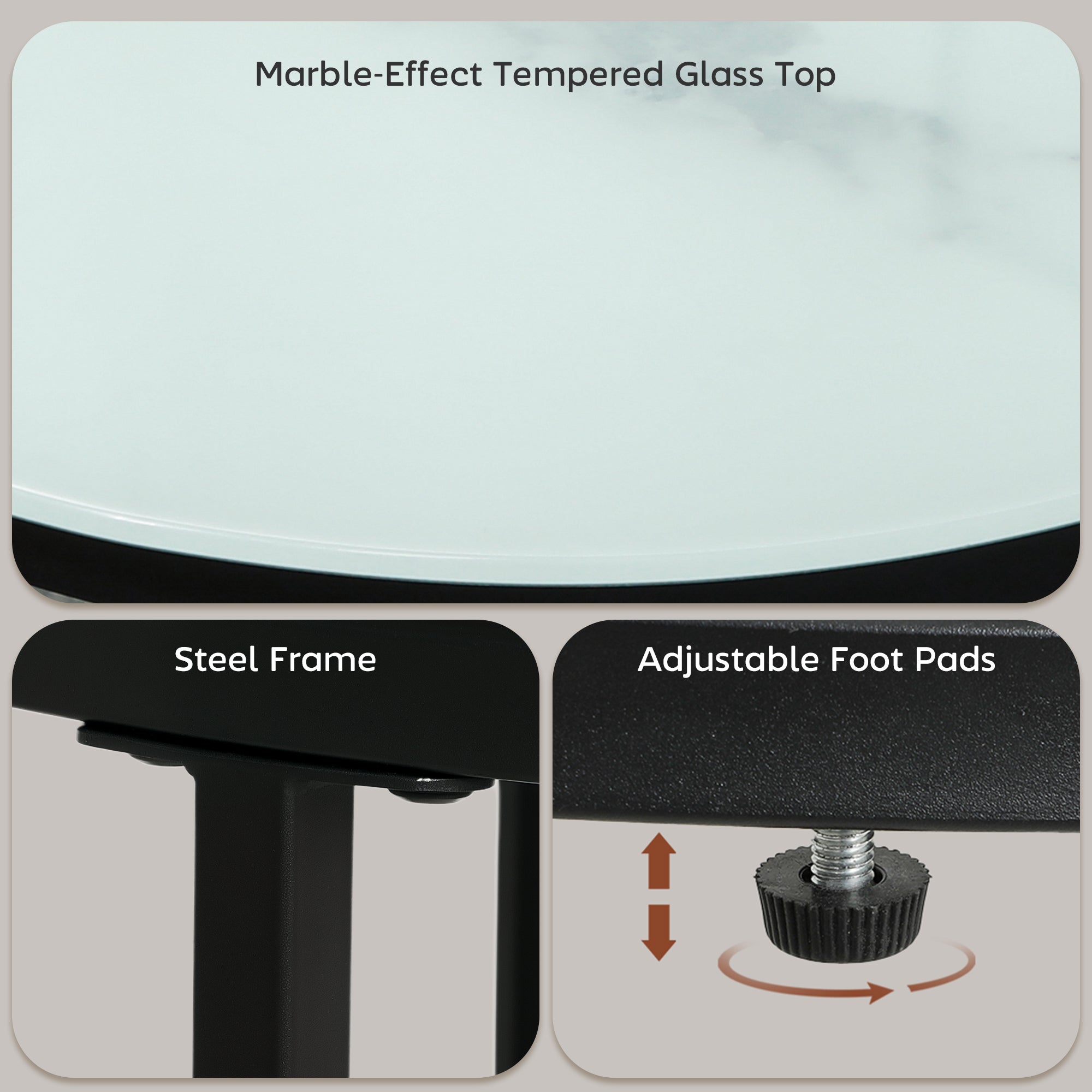 HOMCOM Glass Coffee Table Set of 2, Round Nest of Tables with Marble-Effect Tempered Glass Tabletop and Steel Frame, Modern Side Tables for Living Room, White