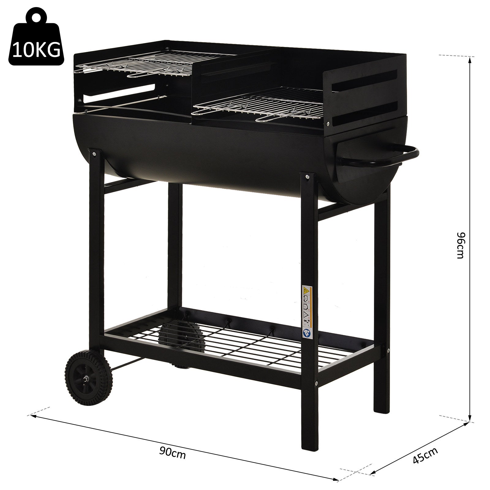 Outsunny Charcoal Barbecue Grill Garden BBQ Trolley w/ Dual Grill, Adjustable Grill Nets, Heat-resistant Steel, Wheels, Black