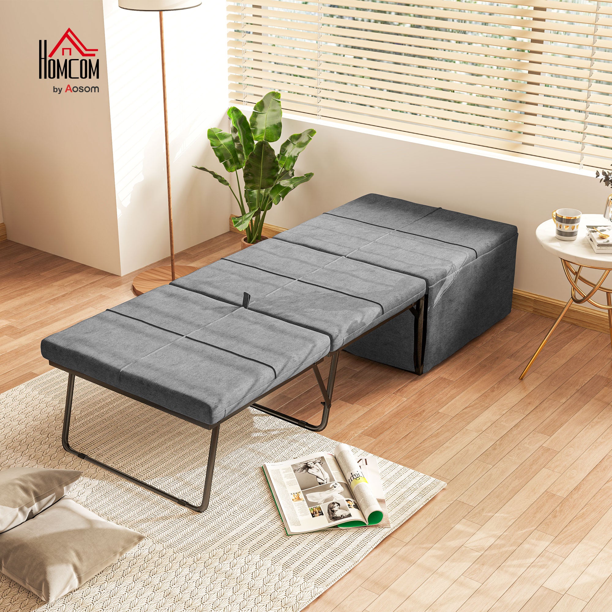 HOMCOM Folding Bed with Linen Sponge Mattress and Dust Cover, Foldable Guest Bed Compact Single Bed with Metal Frame, 69 x 181.5 cm, Grey - North Peak Garden Furniture