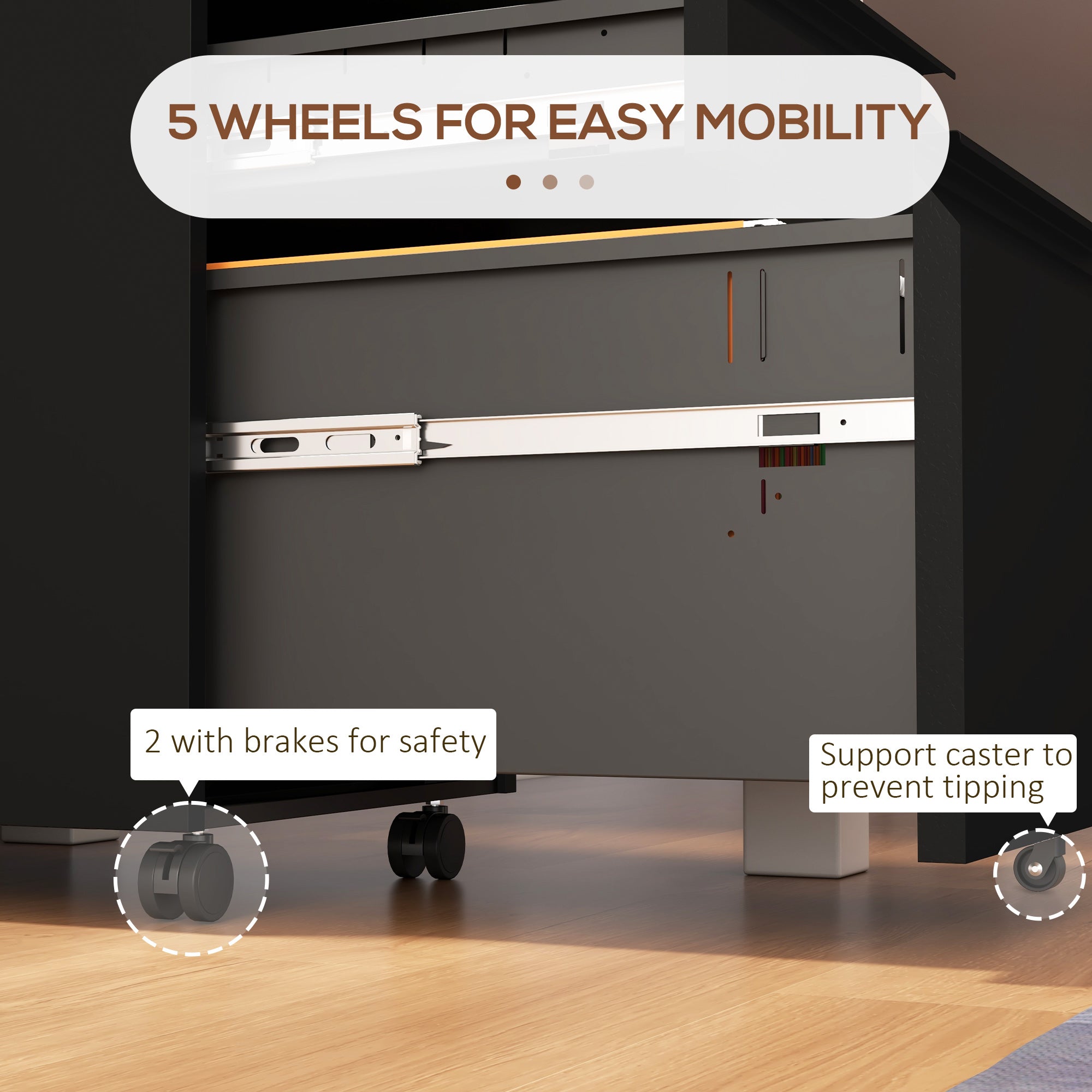 Vinsetto 3-Drawer Mobile Filing Cabinet with Pencil Tray, Steel Lockable File Cabinet for Letter, A4 and Legal Size, Pre-Assembled Body, Black - North Peak Garden Furniture