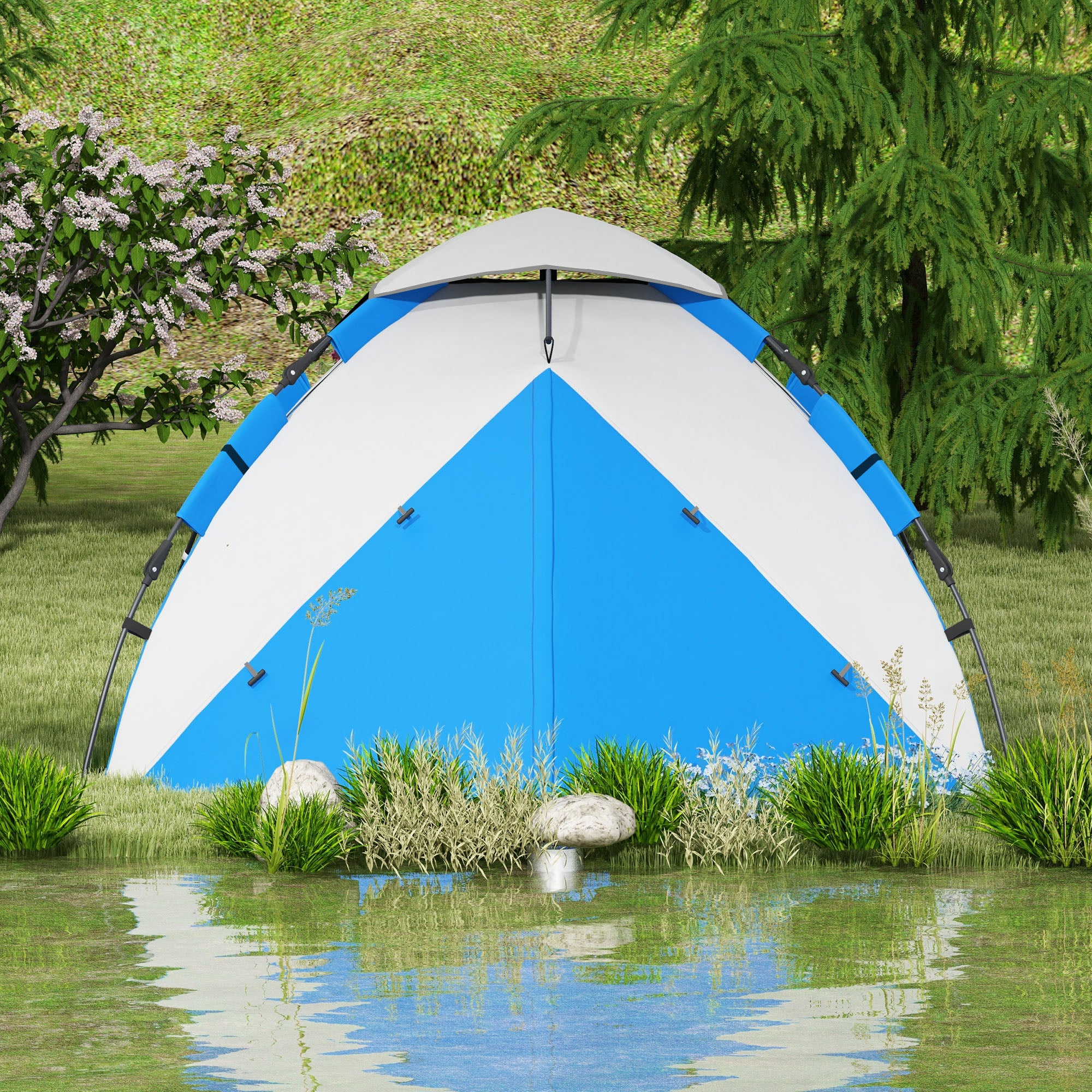 Outsunny Two-Man One Room Camping Tent, with Accessories - Blue - North Peak Garden Furniture