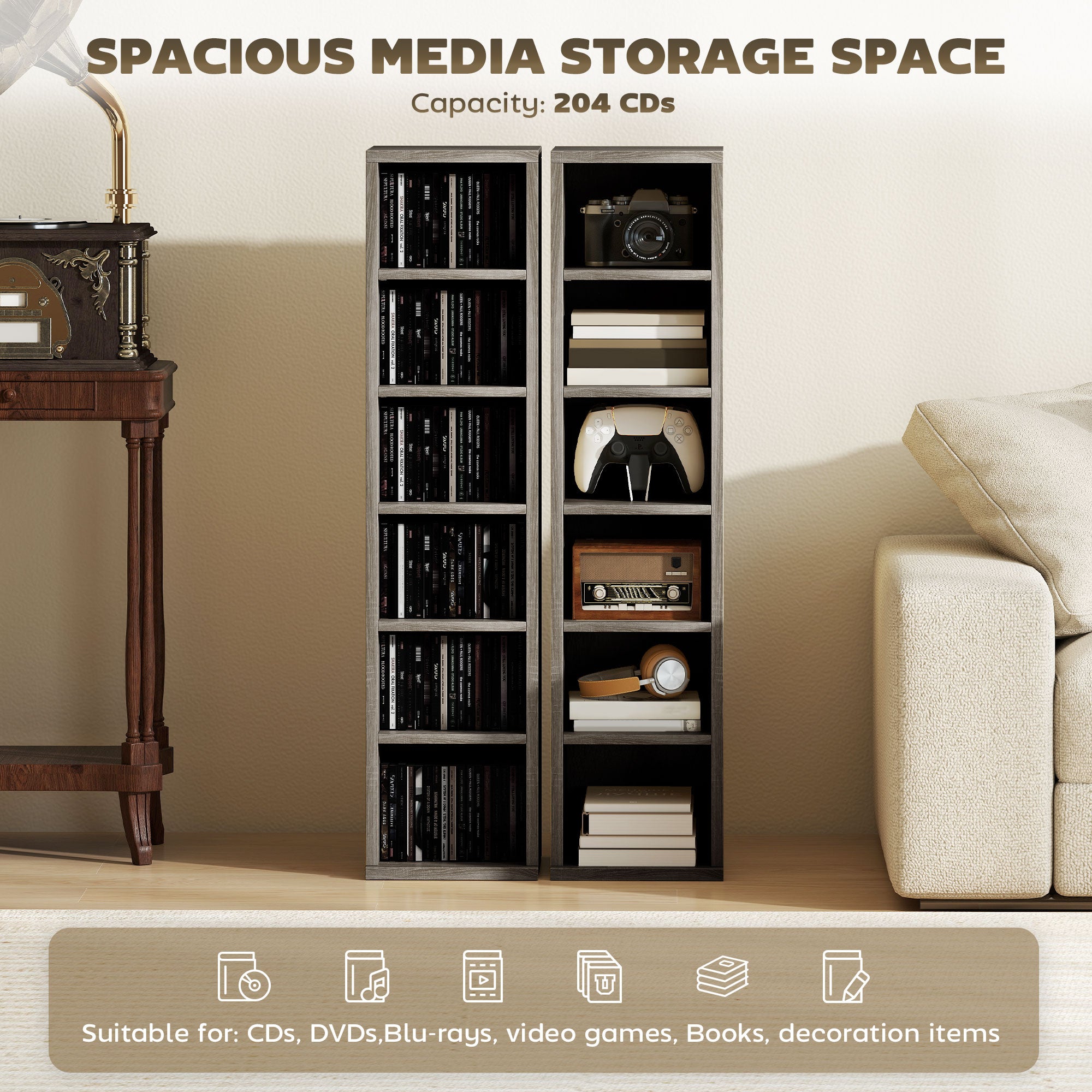 HOMCOM Set of Two 102 CD Storage Units - Dark Wood-Effect