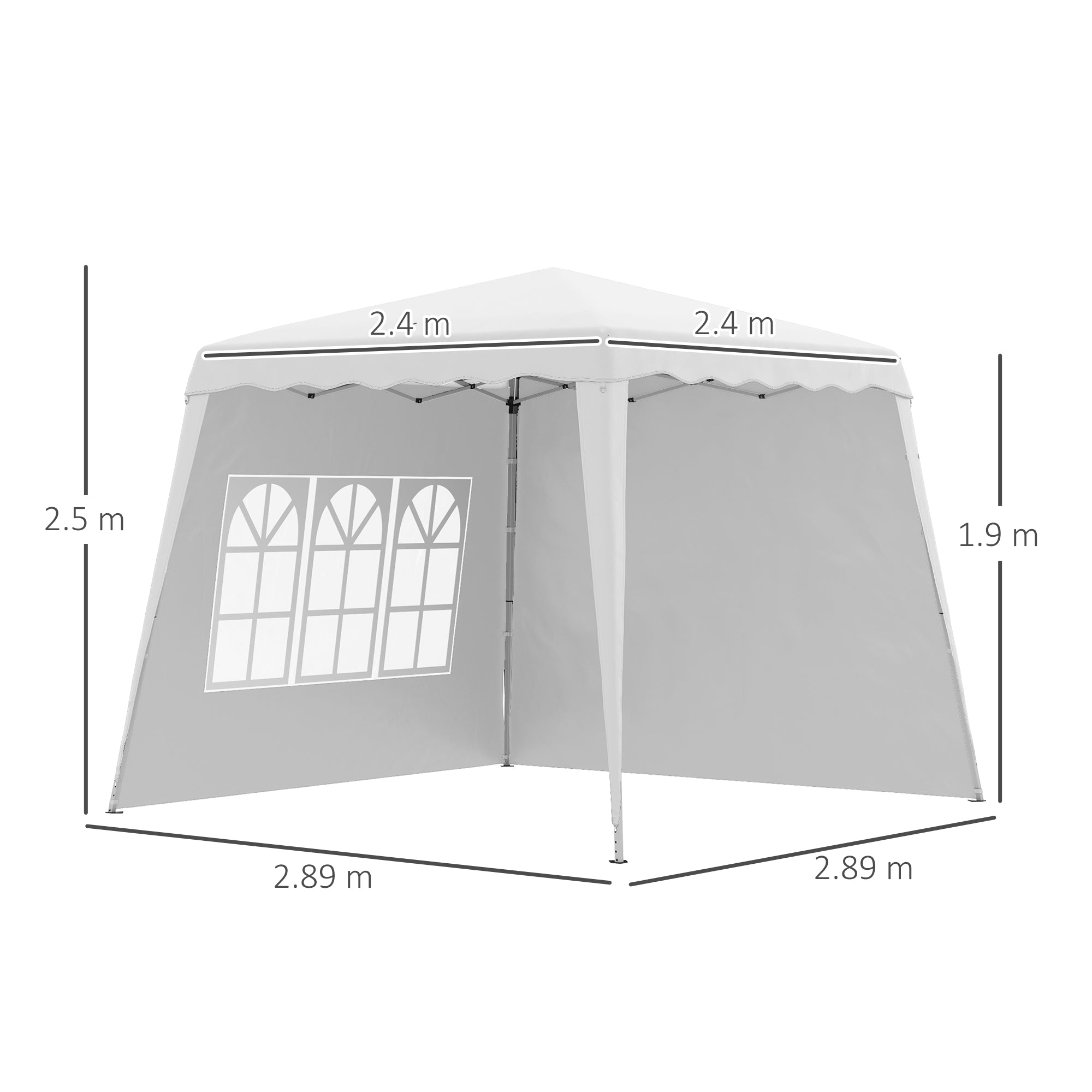 Outsunny Pop Up Gazebo with 2 Sides, Slant Legs and Carry Bag, Height Adjustable UV50+ Party Tent Event Shelter for Garden, Patio, 2.4 x 2.4m Top / 2.9 x 2.9m Base, White - North Peak Garden Furniture