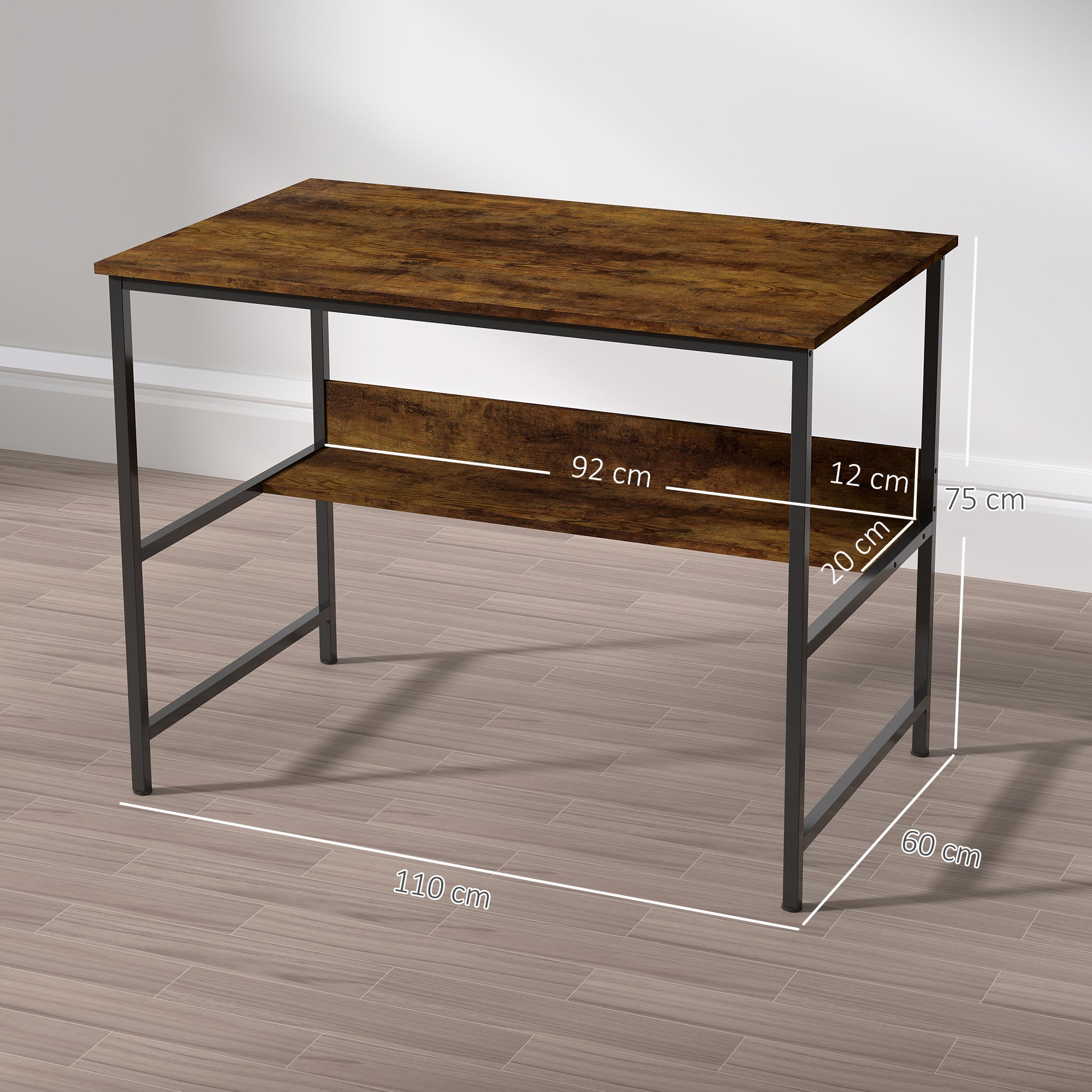 HOMCOM 2-Tier Computer Desk, 100 x 60 cm, Rustic Brown - North Peak Garden Furniture