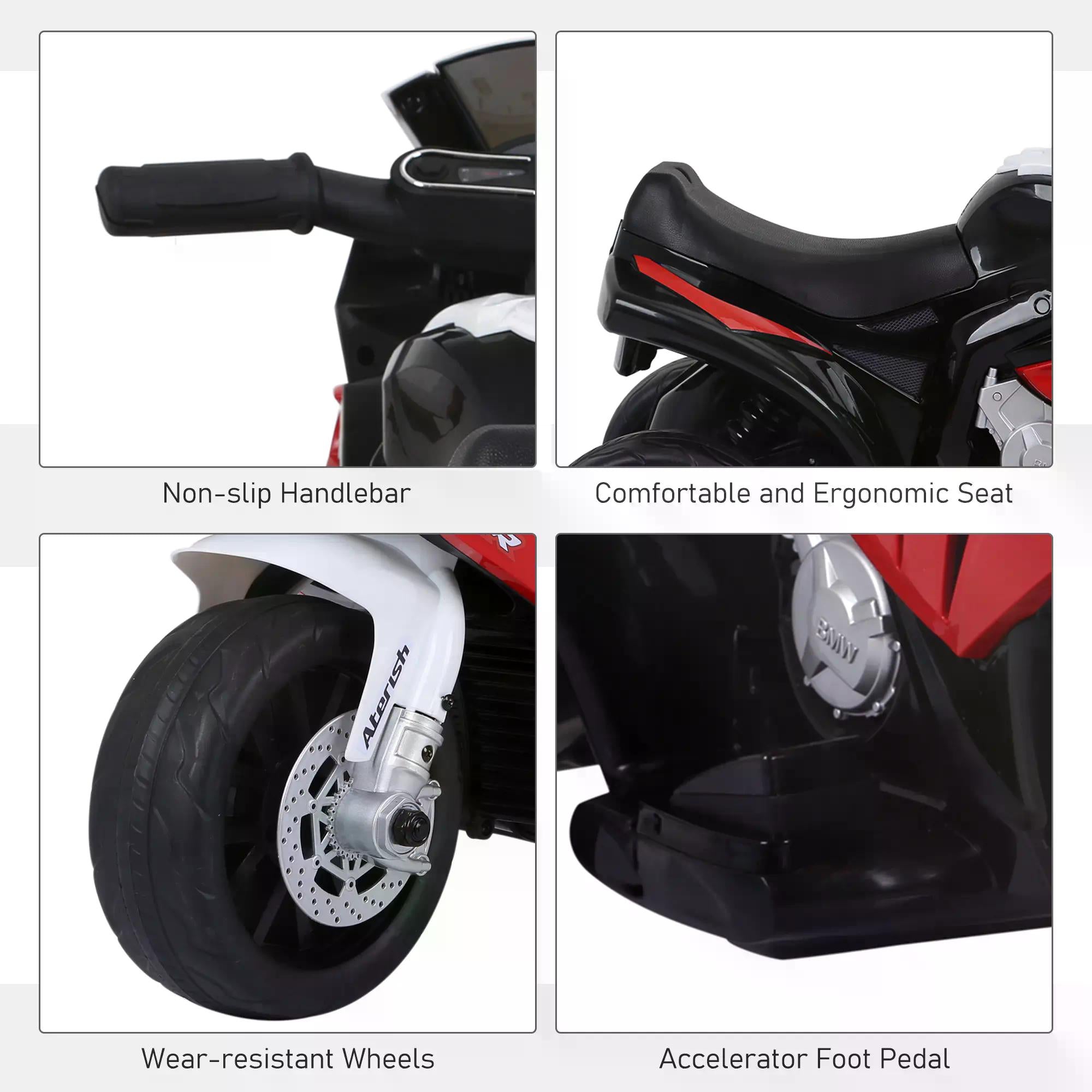 HOMCOM Electric Motorbike for Kids Ride on BMW Motorbike W/Headlights and Music, 6 V-Red - North Peak Garden Furniture