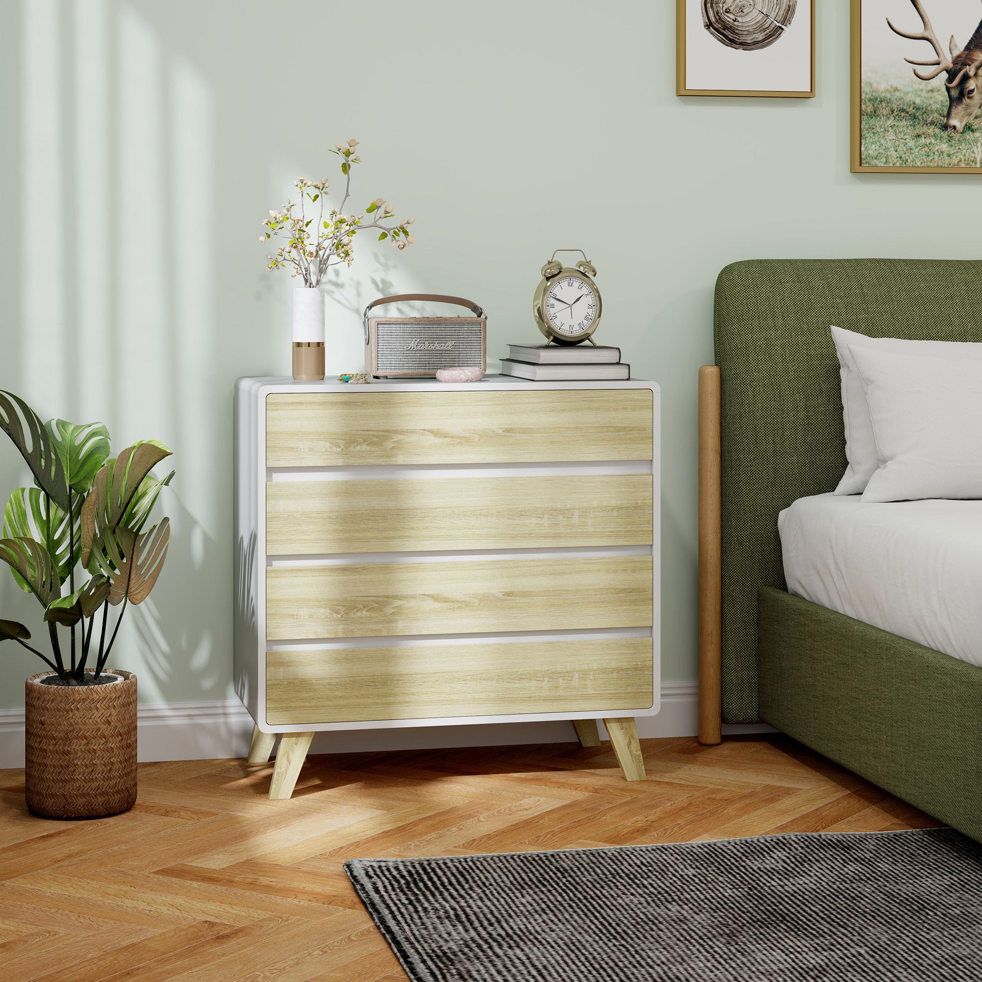 HOMCOM Chest of Four Drawers - Wood-Effect/White - North Peak Garden Furniture