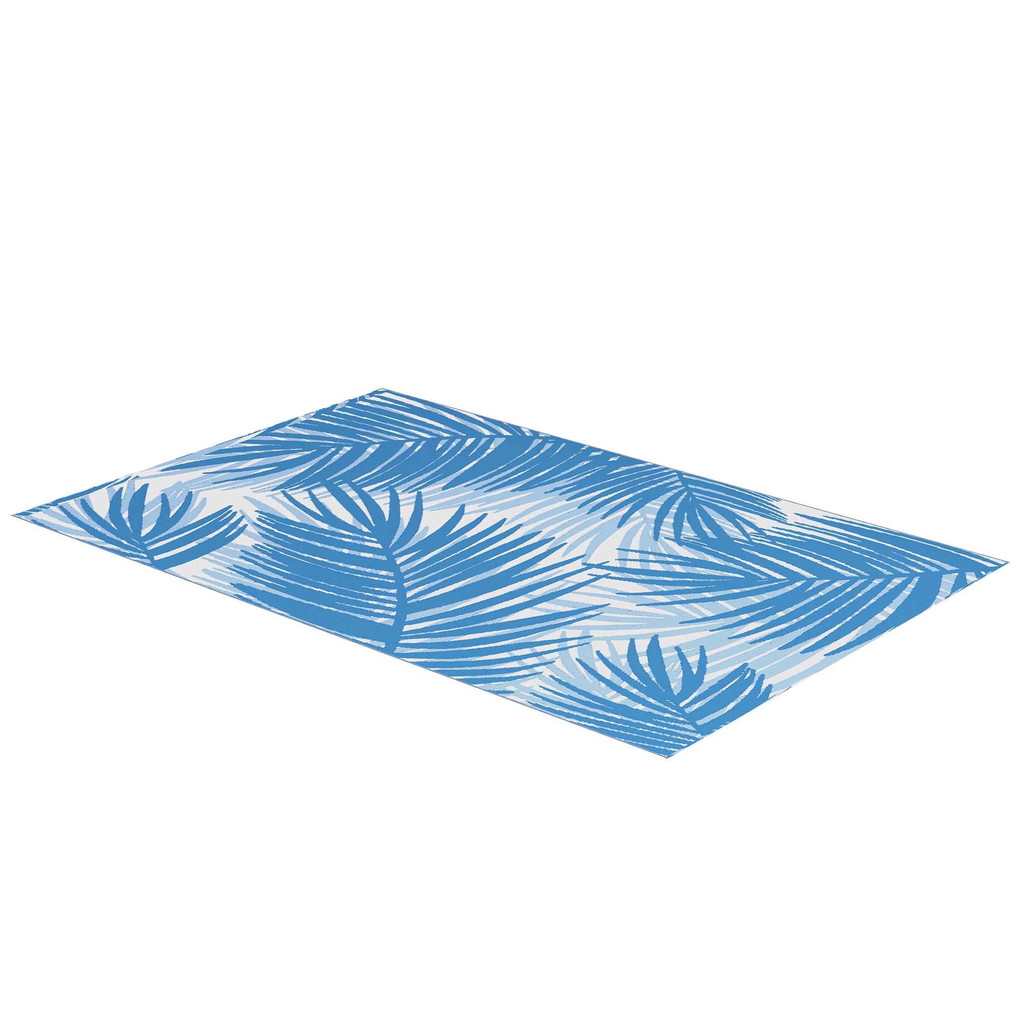 Outsunny Reversible Outdoor Rug, Plastic Straw, Portable with Carry Bag, 182 x 274cm, Blue and Cream | Aosom UK