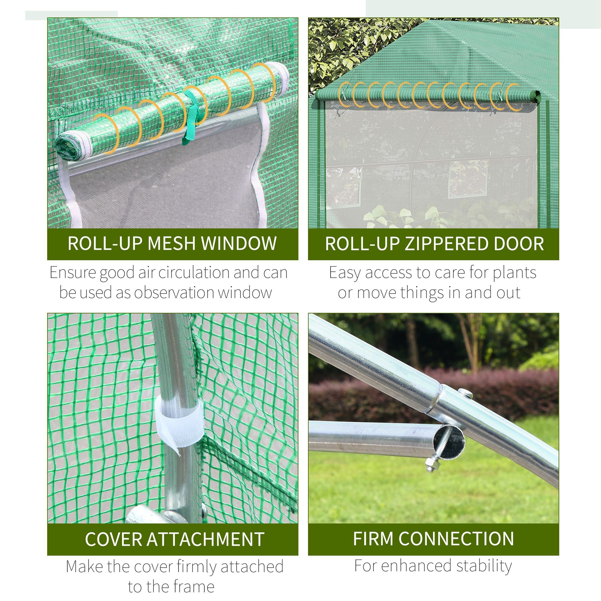 Outsunny Walk-in Polytunnel Garden Greenhouse, Outdoor Mesh Door Greenhouse with PE Cover and 6 Windows, 4.5 x 3 x 2m, Green - North Peak Garden Furniture