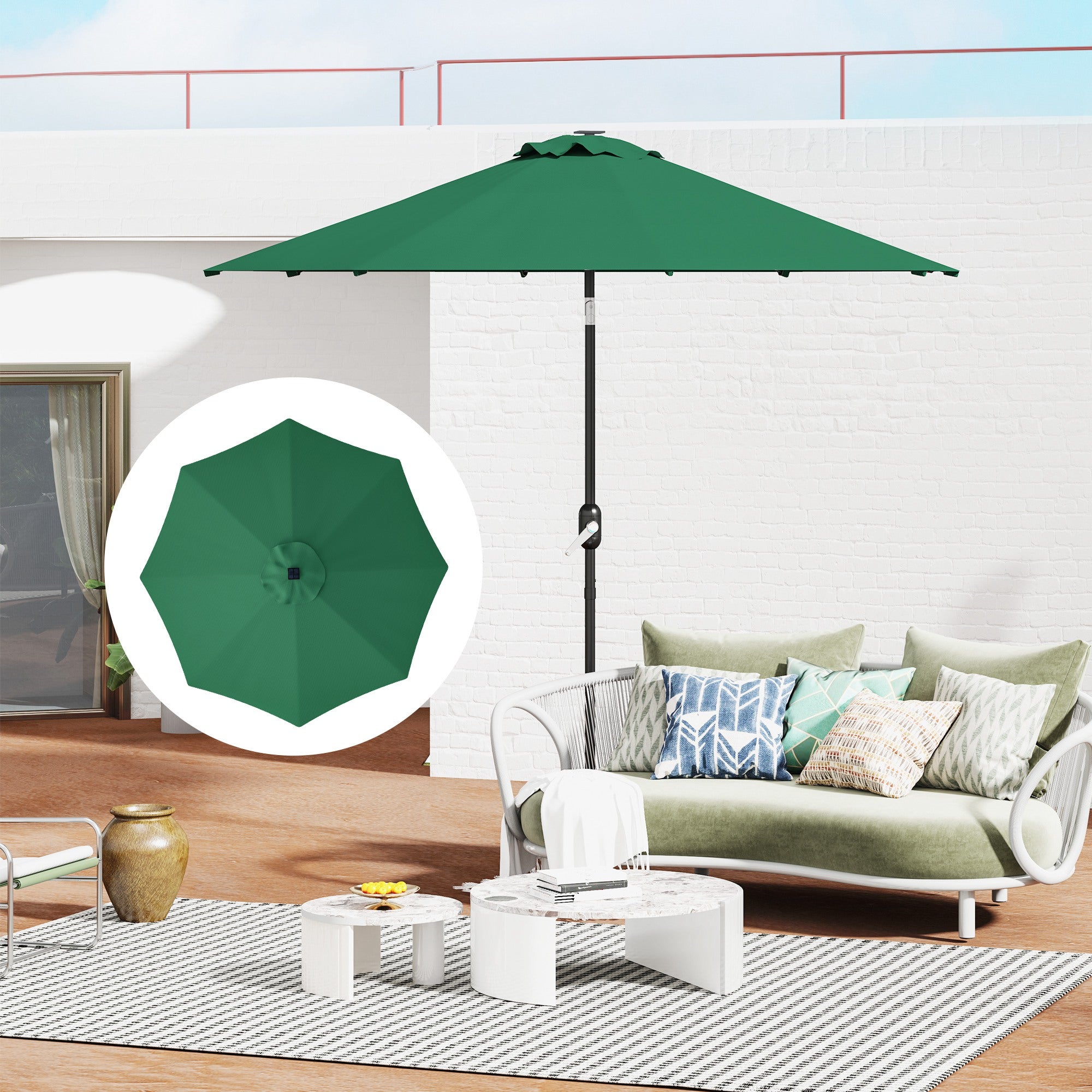 Outsunny 3 m Replacement Parasol Canopy with Top Vent, UPF 50+ Garden Parasol Replacement Canopy, 8 Rib Parasol Cover Replacement Fits Various Frames, Green - North Peak Garden Furniture