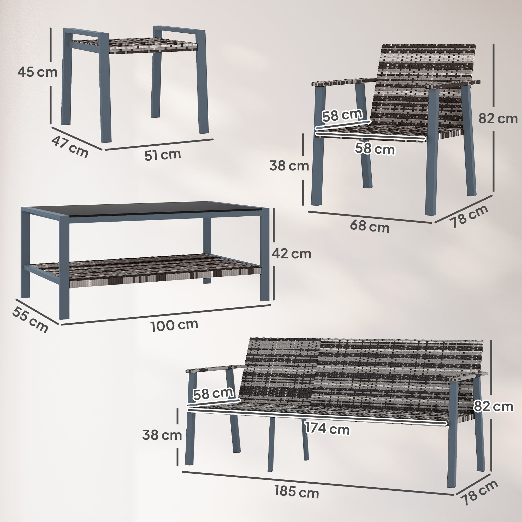Outsunny Six-Piece Rattan Garden Sofa Set - Grey - North Peak Garden Furniture