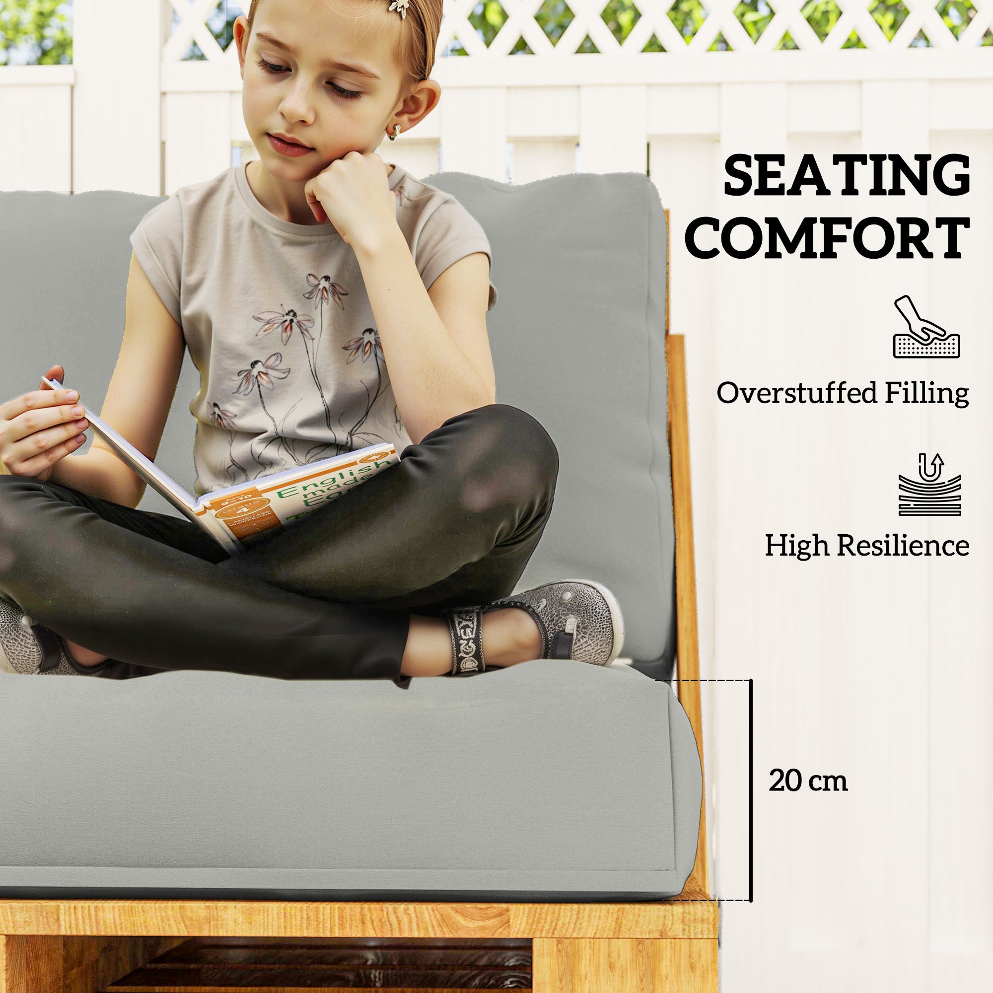 Outsunny 2 Seater Pallet Furniture Cushions Pallet Cushions, UPF20+ 220gsm Fabric, 20 cm Thick Outdoor Seat Pads, Light Grey - North Peak Garden Furniture
