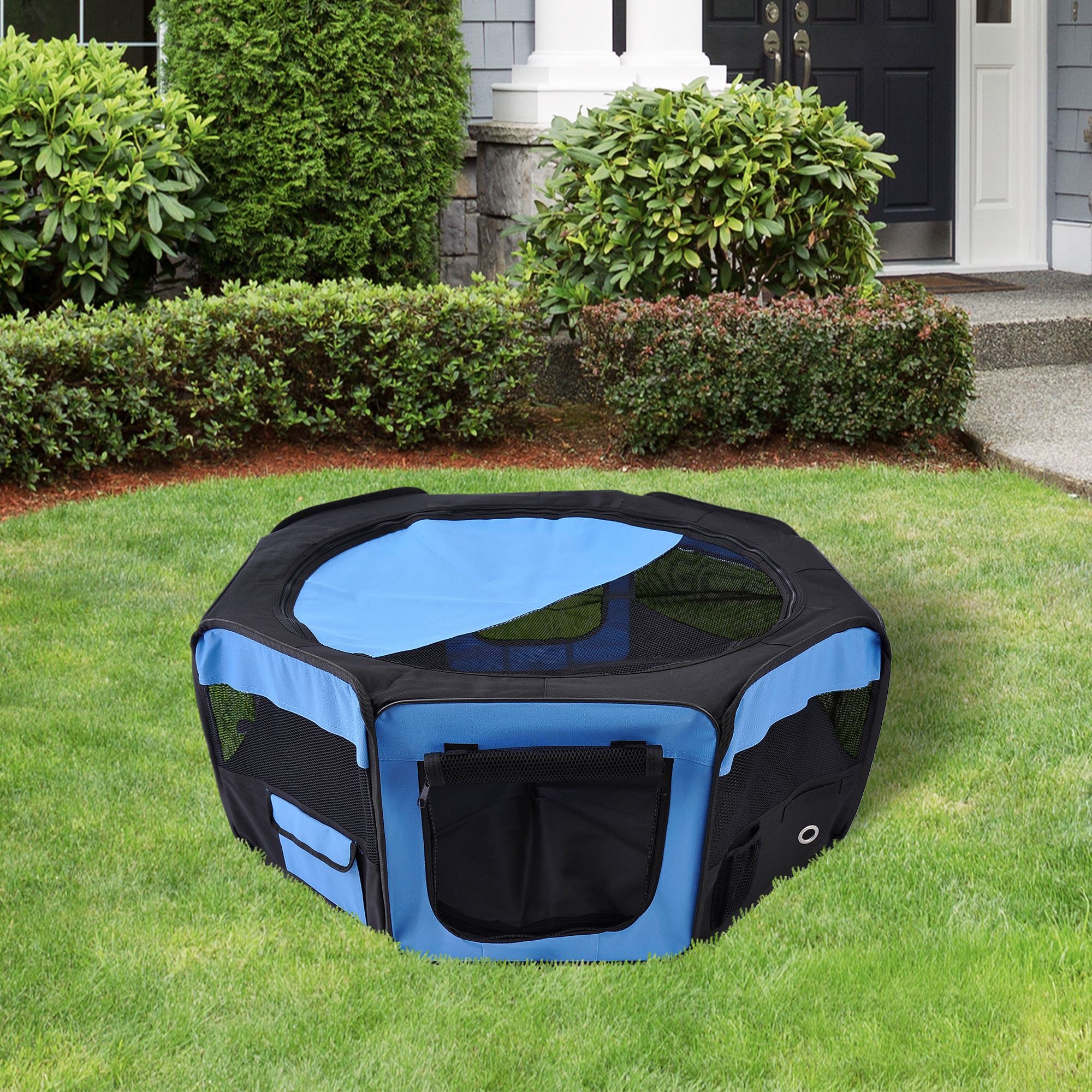 PawHut Fabric Pet Playpen: 8-Panel Foldable Mesh Enclosure for Outdoor Use, Dia 90 x 41H cm, Blue