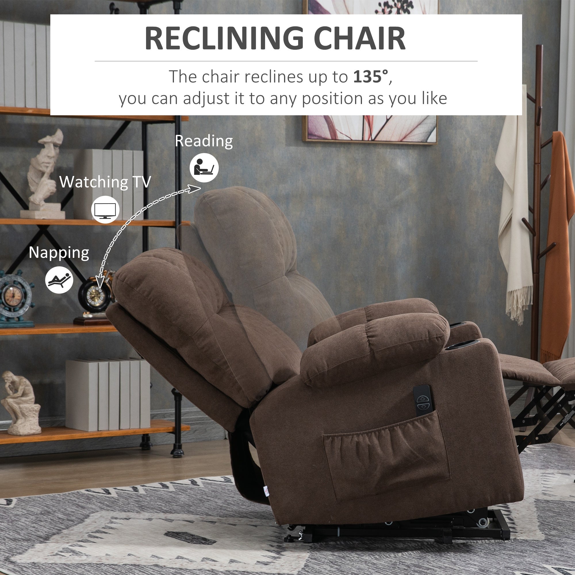 HOMCOM Electric Riser and Recliner Chair for Elderly, Power Lift Recliner Chair with Remote Control, Dark Brown - North Peak Garden Furniture