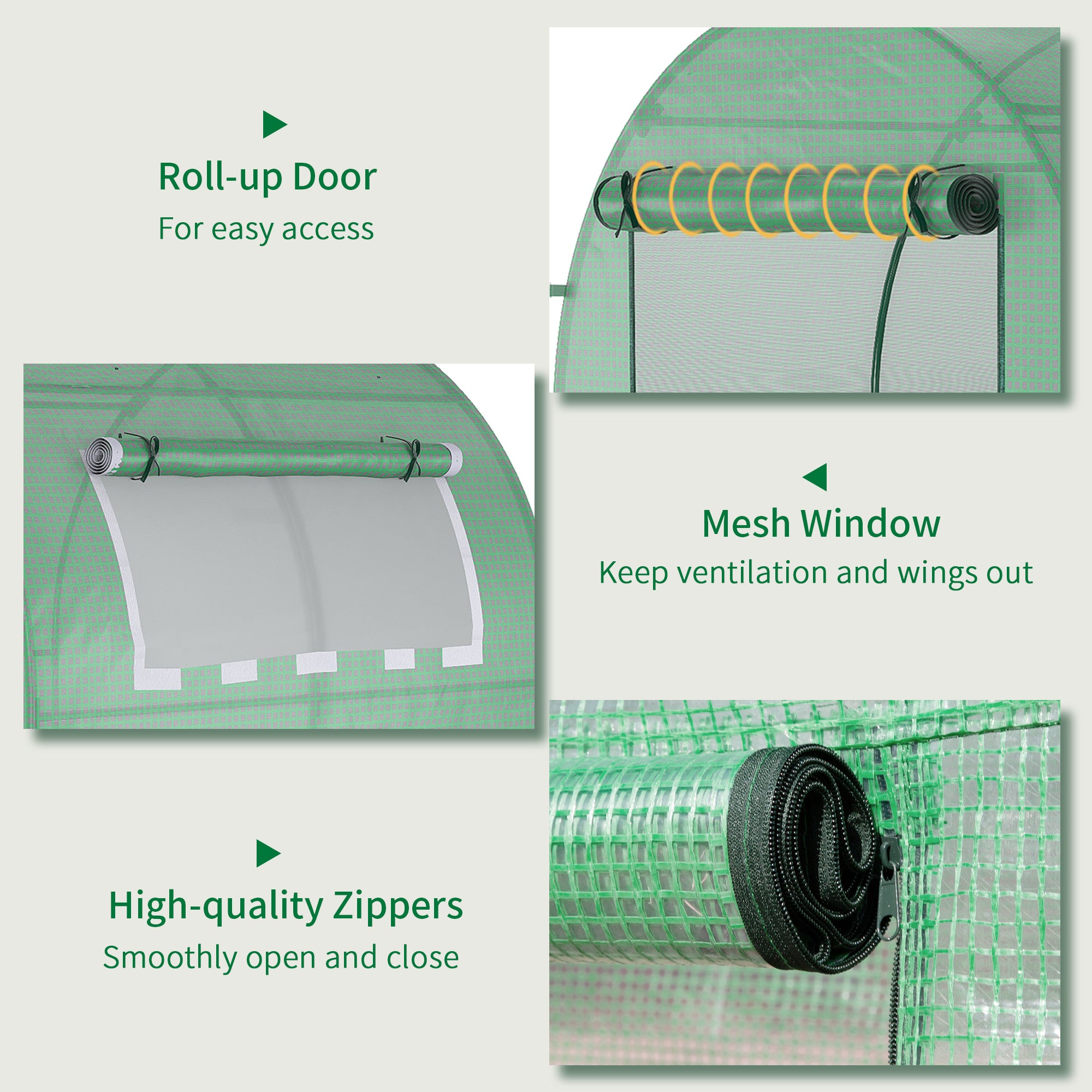 Outsunny Walk in Polytunnel Greenhouse, Green House for Garden with Roll-up Window and Door, 1.8 x 1.8 x 2 m, Green - North Peak Garden Furniture