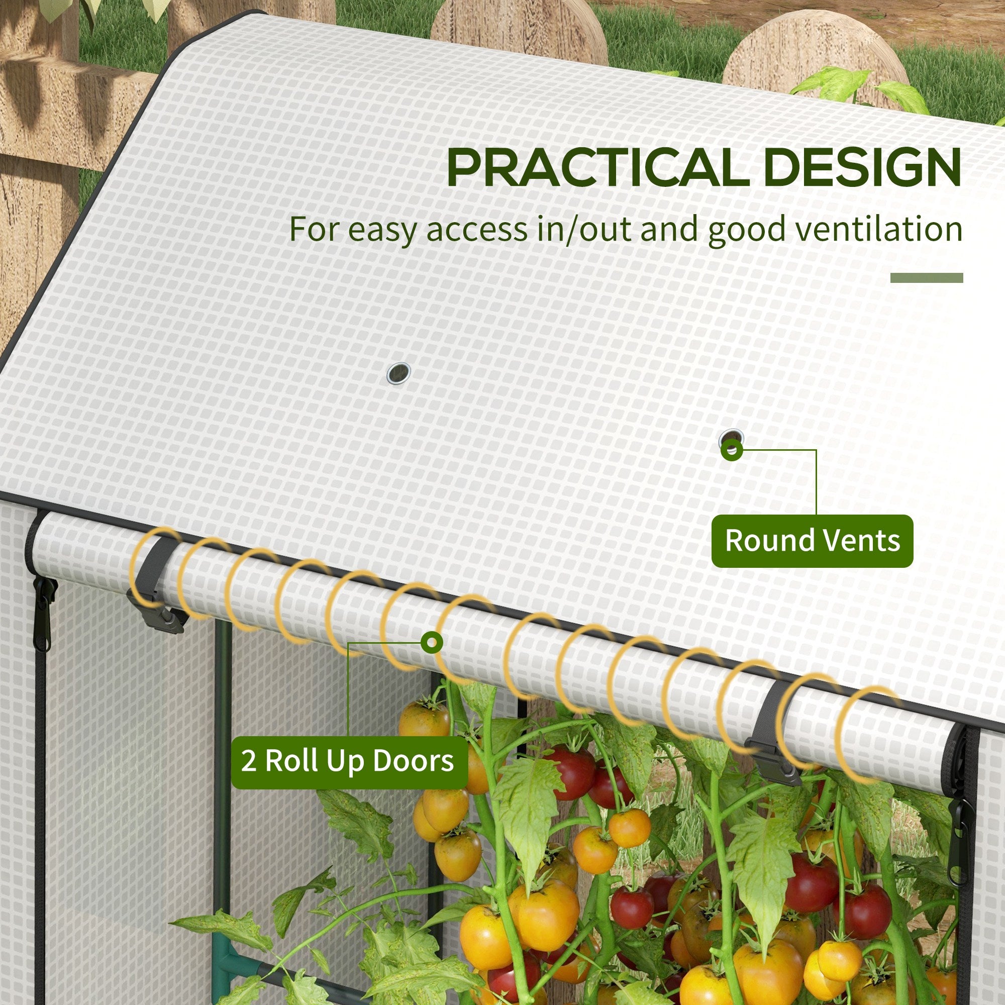 Outsunny Mini Greenhouse with 4 Wire Shelves Portable Garden Grow House Upgraded Tomato Greenhouse for Plants with Roll Up Door and Vents, 100 x 80 x 150cm, White - North Peak Garden Furniture