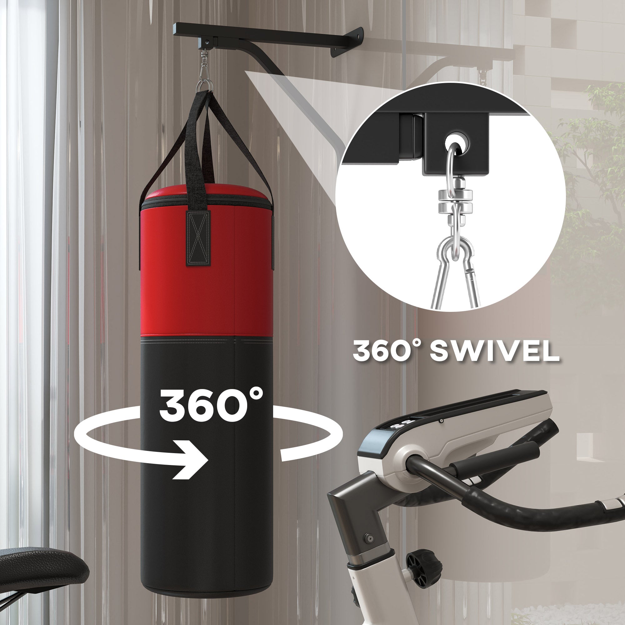 SPORTNOW Unfilled Punching Bag Set with Boxing Bag Bracket, Boxing Gloves, Hand Wraps and 360° Swivel Hook