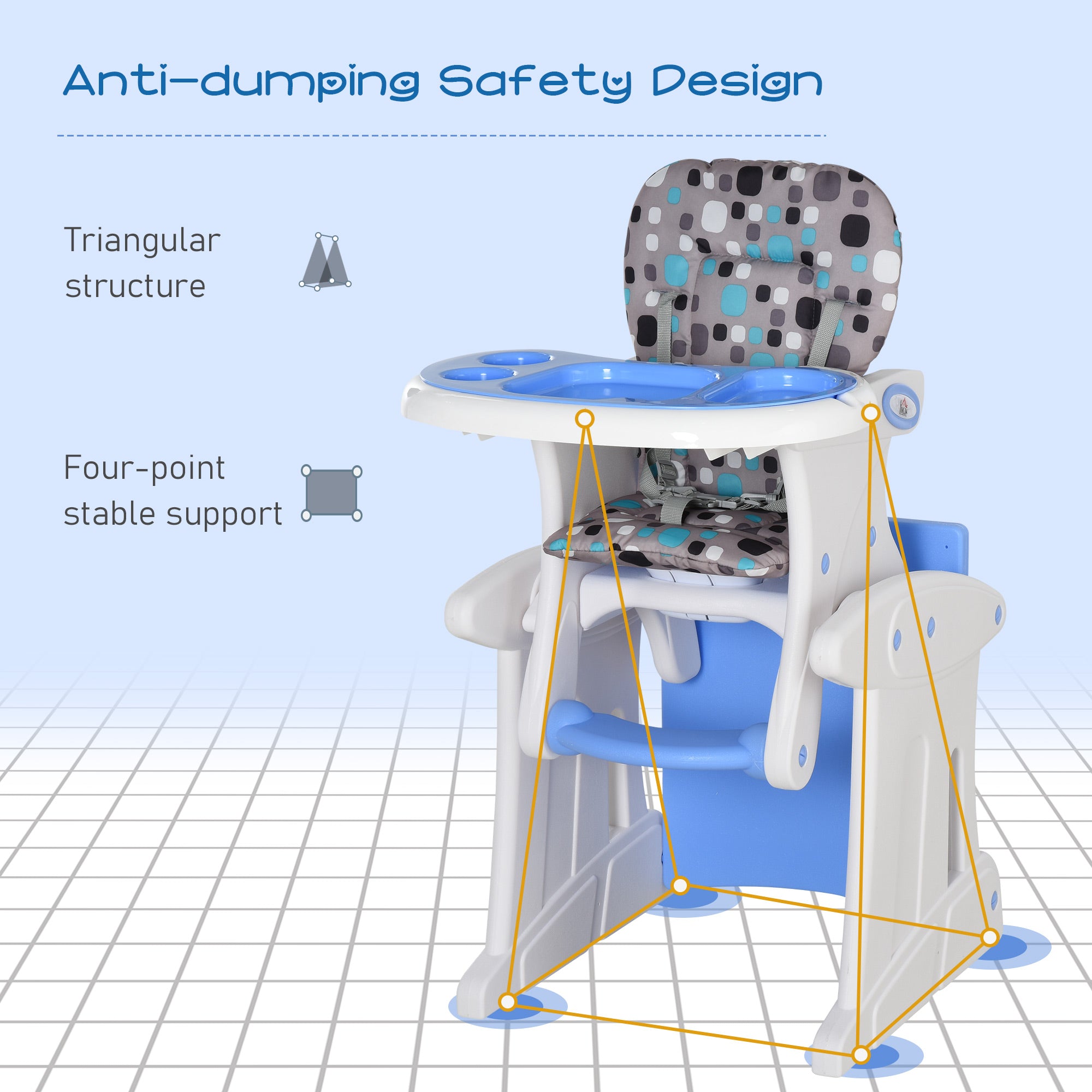 HOMCOM 2 in 1 Convertible Baby High Chair Toddler Table Chair Infant Feeding Seat Removable Food Tray Safety Harness Blue - North Peak Garden Furniture