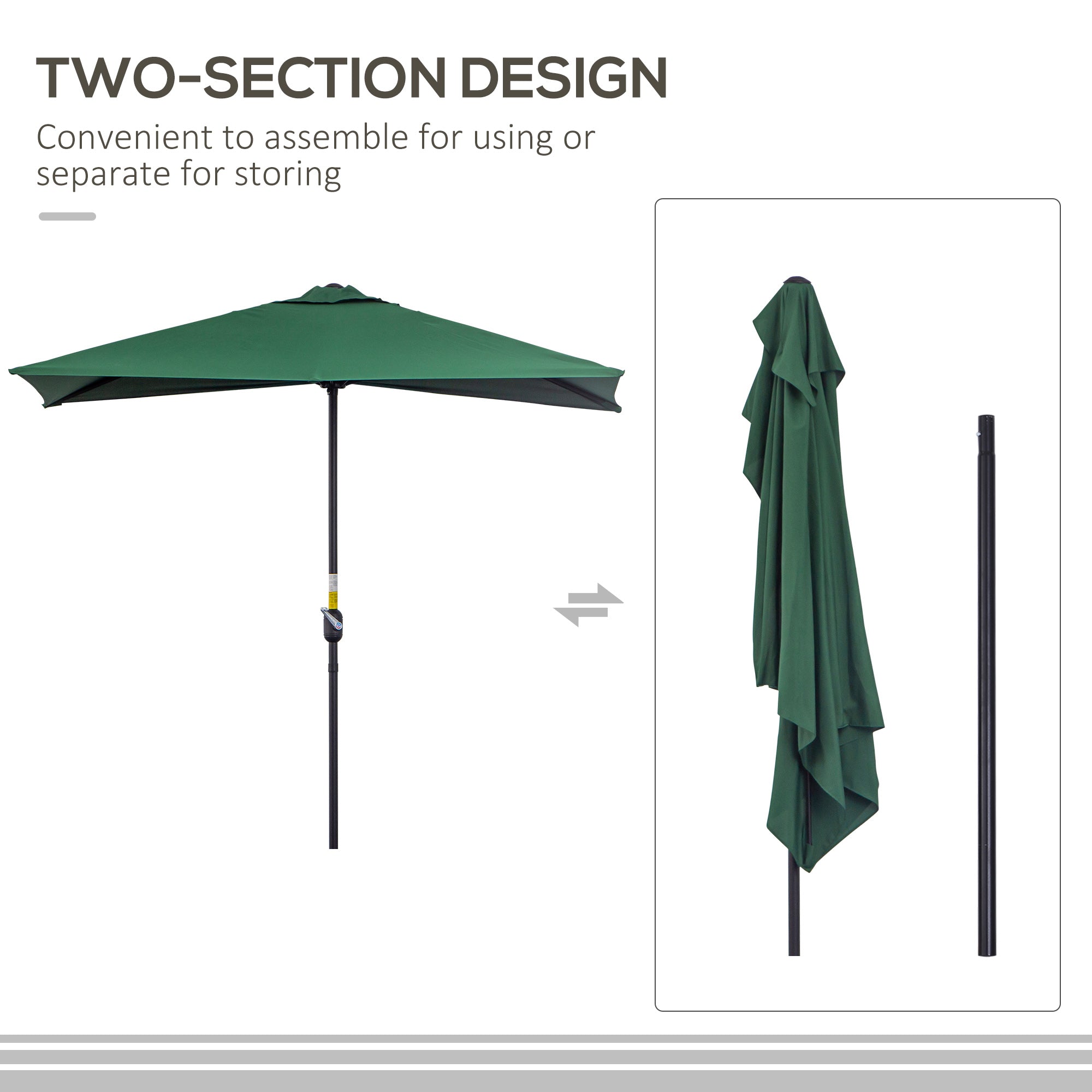 Outsunny Semi-Circular Balcony Sunshade: Crank Handle, 2.3m Span, Verdant Green (Base Excluded)