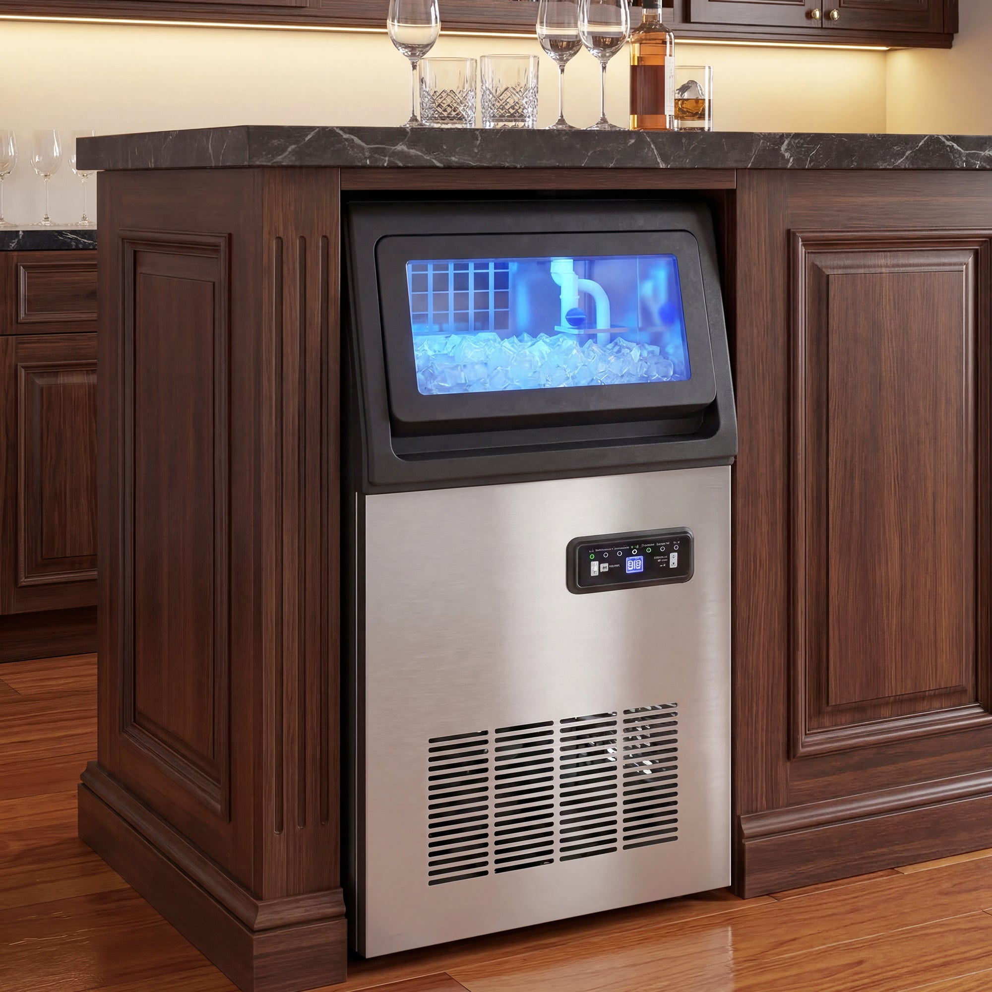 HOMCOM Commercial Ice Maker Machine, 45kg/24H Stainless Steel Under Counter or Freestanding Ice Machine, Silver