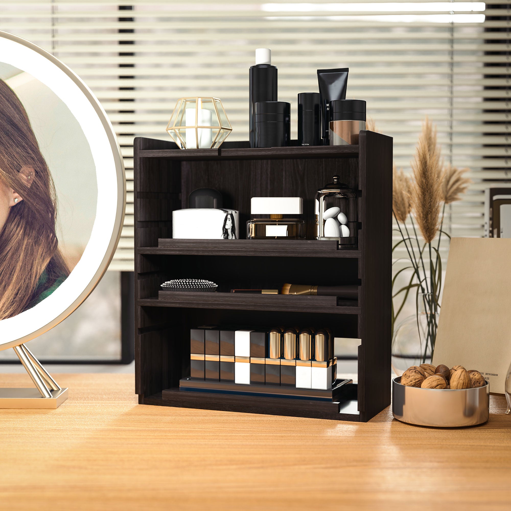 HOMCOM Four-Tier Desktop Organiser - Dark Brown - North Peak Garden Furniture