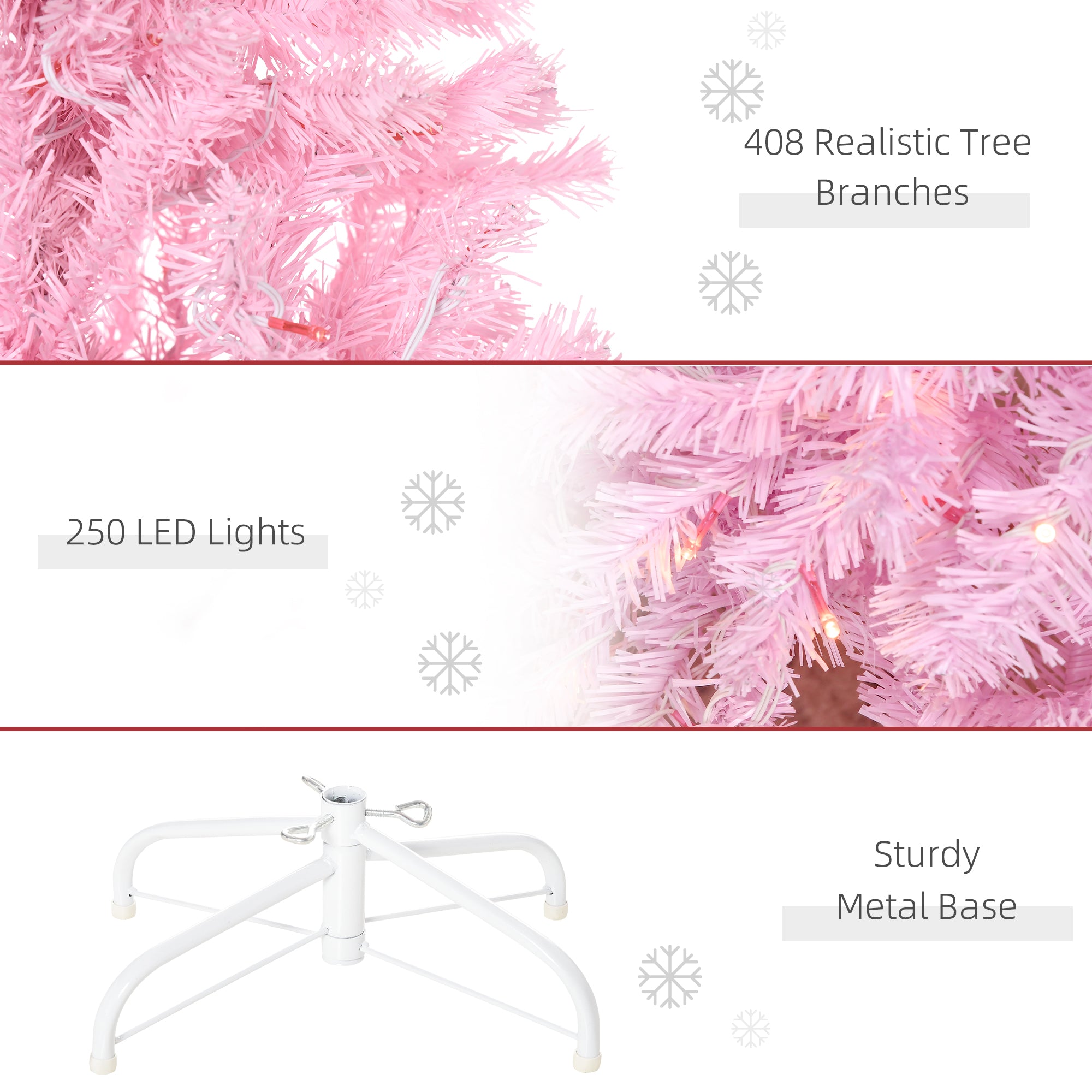 HOMCOM 5FT Tall Prelit Pencil Slim Artificial Christmas Tree with Realistic Branches, Warm White LED Lights and 408 Tips, Xmas Decoration, Pink - North Peak Garden Furniture