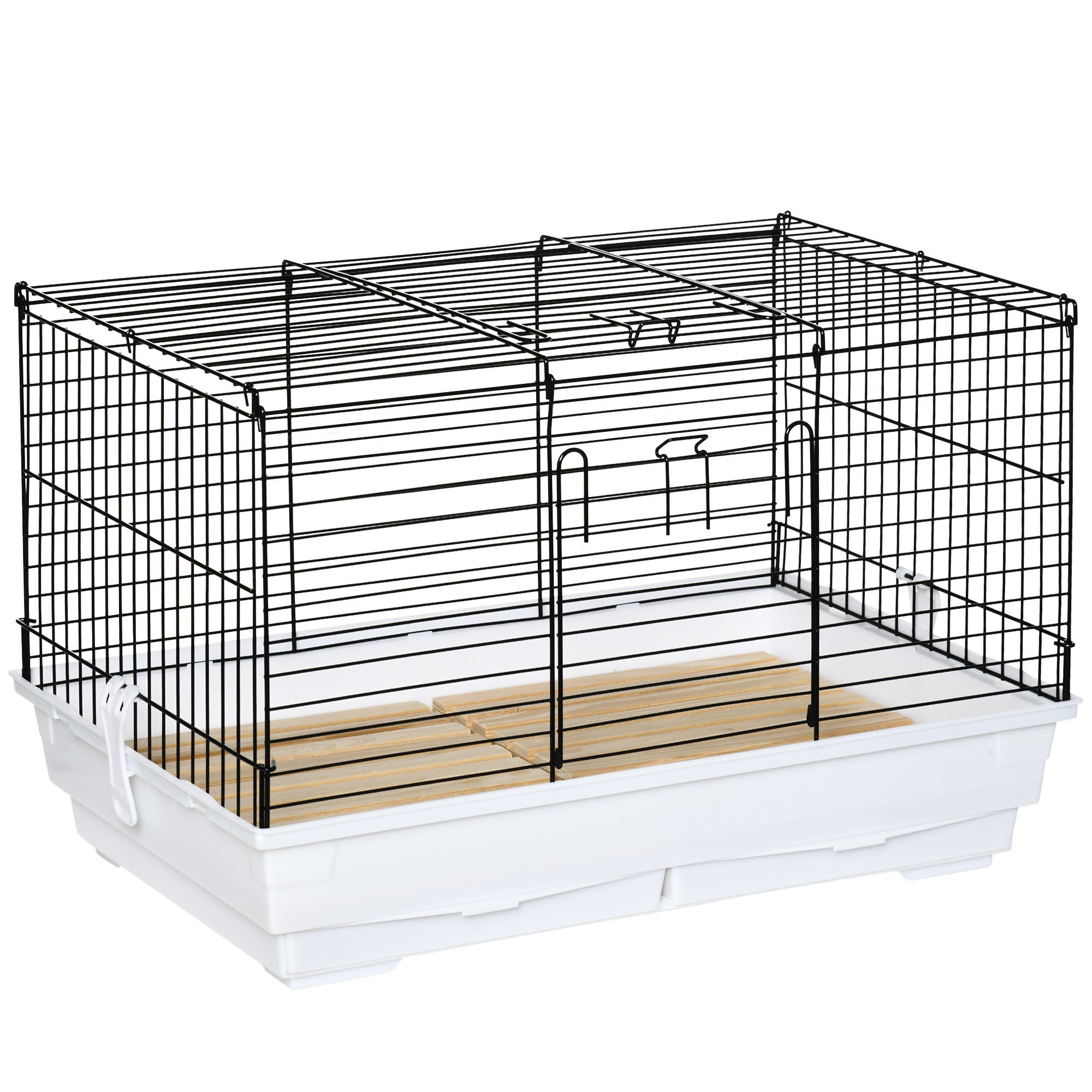 PawHut Indoor Small Animal Cage with Wood Floor, Bunny Guinea Pig House with Removable Tray, 61.5 x 38 x 40 cm, White | Aosom UK