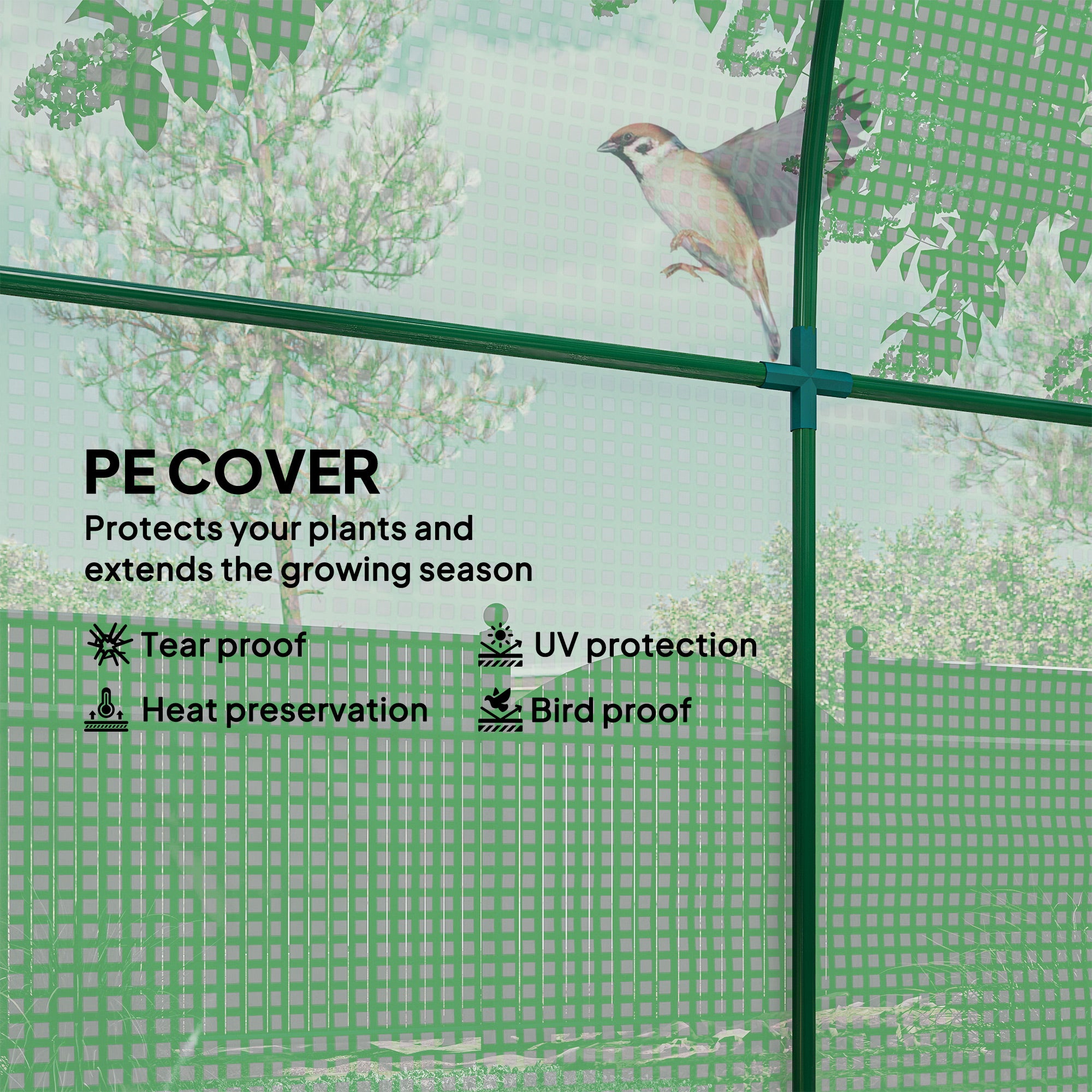 Outsunny Walk in Polytunnel Greenhouse, Green House for Garden with Roll-up Window and Door, 1.8 x 1.8 x 2 m, Green
