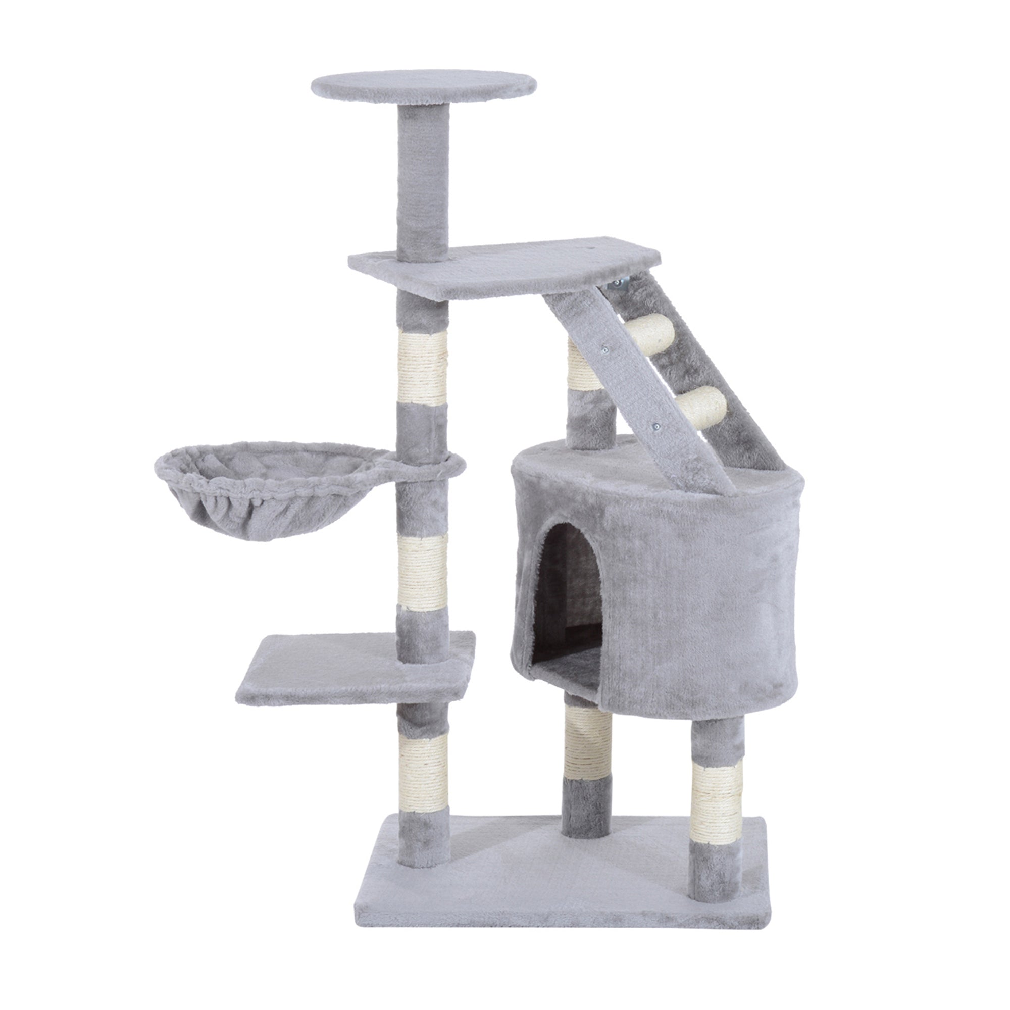 PawHut Cat Tree with Scratching Post, Kitten Activity Centre, Play House, Pet Furniture, 125cm, Grey