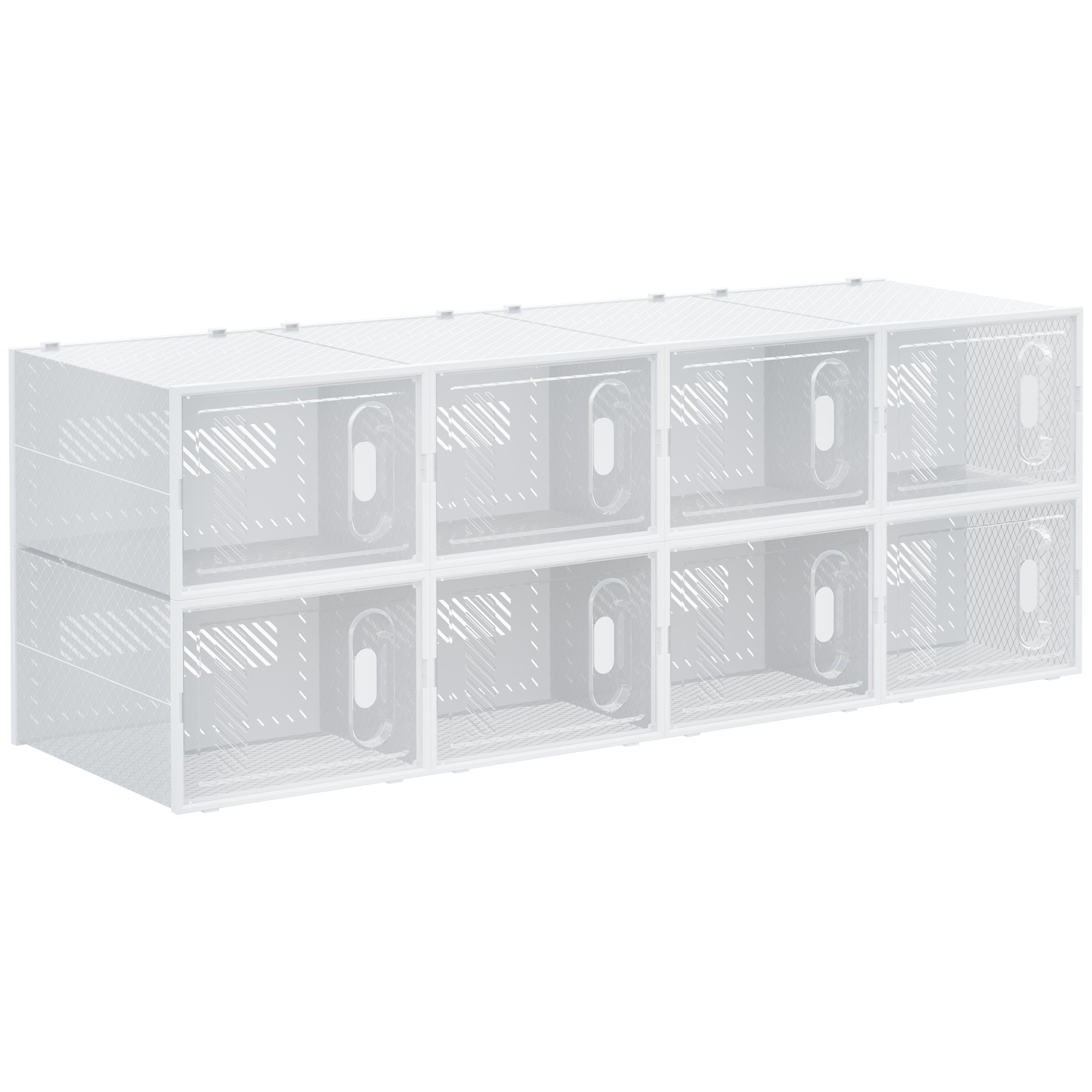HOMCOM 8PCS Clear Shoe Box, Plastic Stackable Shoe Storage Box for UK/EU Size up to 12/46 with Magnetic Door for Women/Men, 28 x 36 x 21 cm - North Peak Garden Furniture